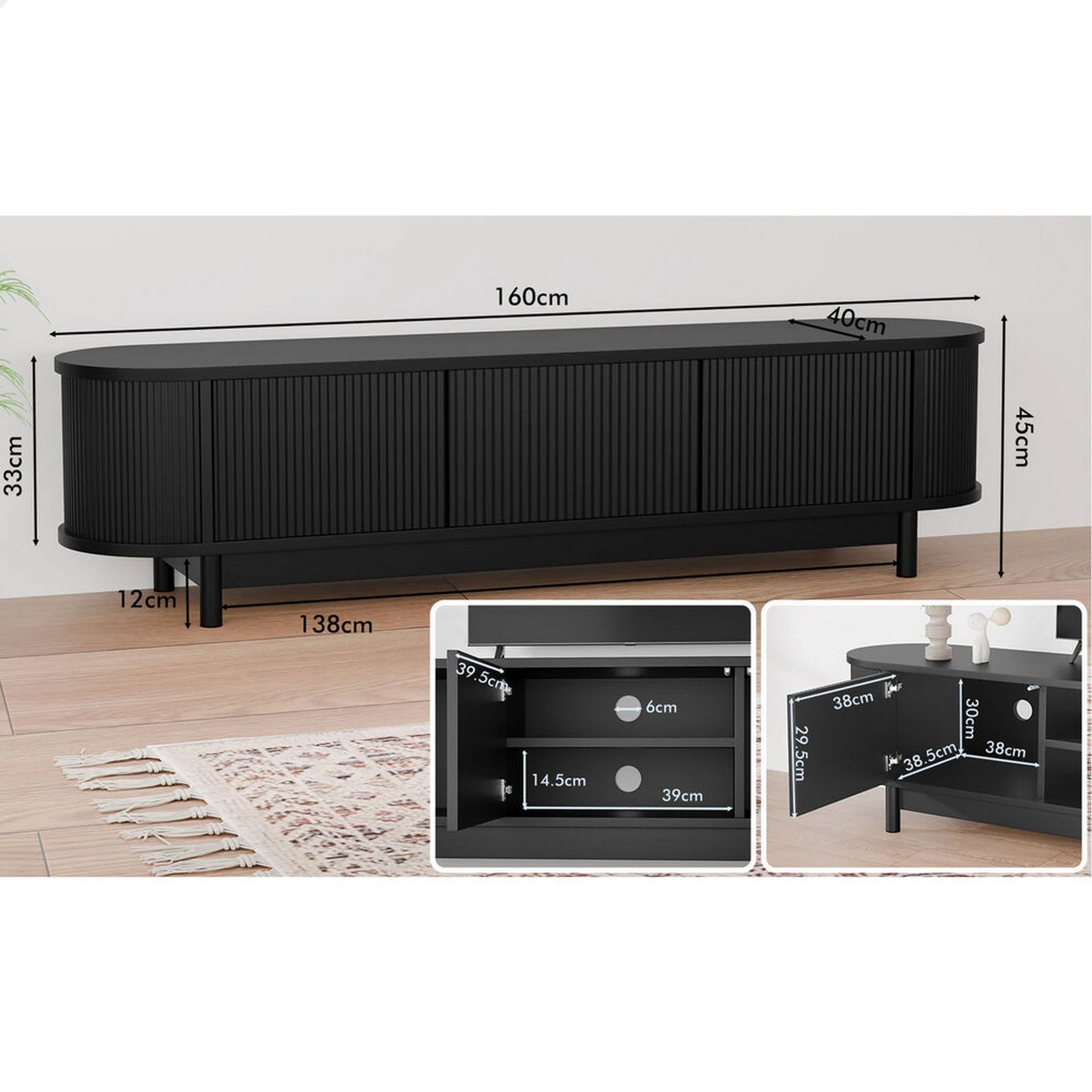 8 Alfordson TV Cabinet Entertainment Unit Stand 160cm Storage Shelf - Black, 8 of 10