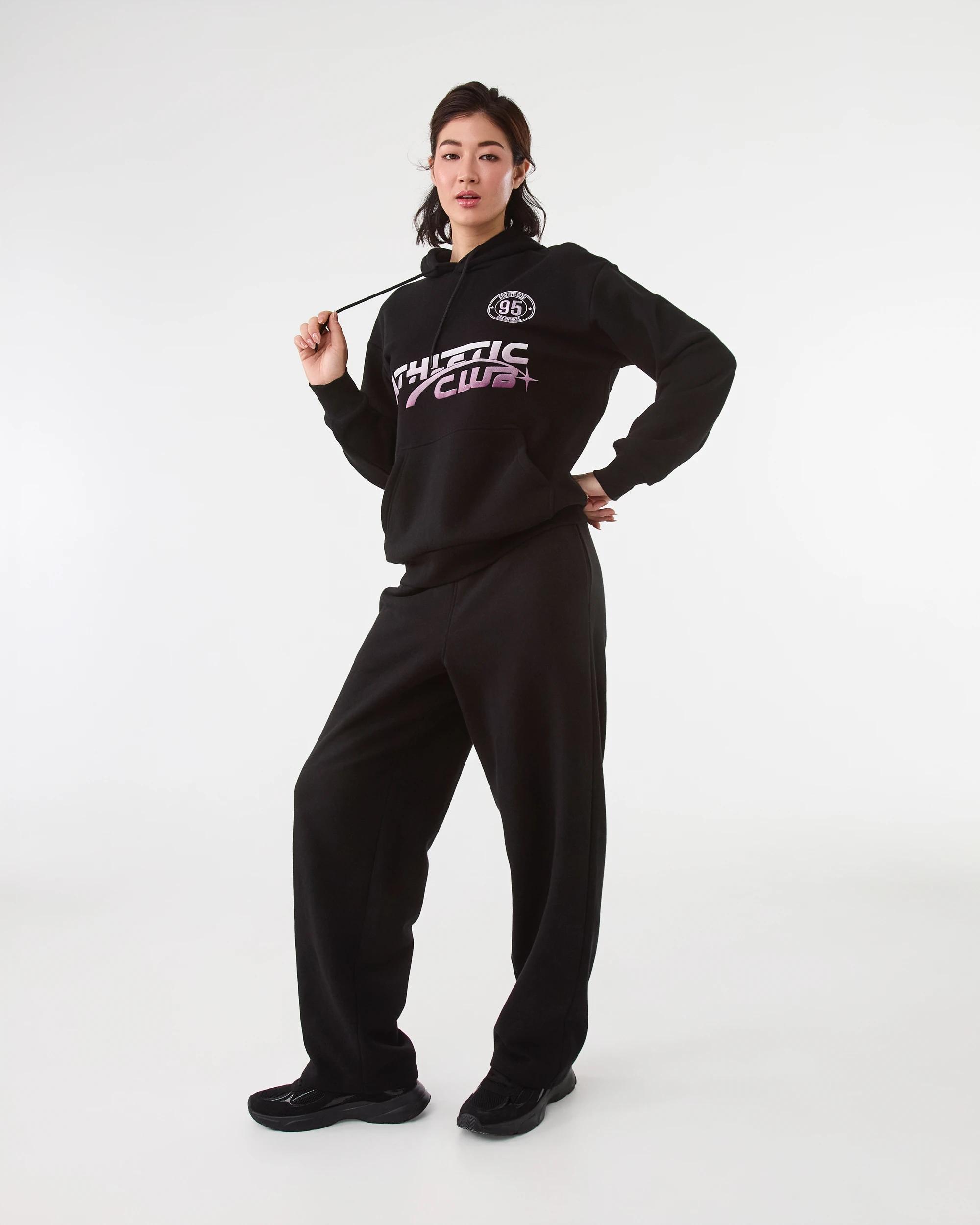 3 Active Womens Graphic Fleece Hoodie Black, 3 of 9