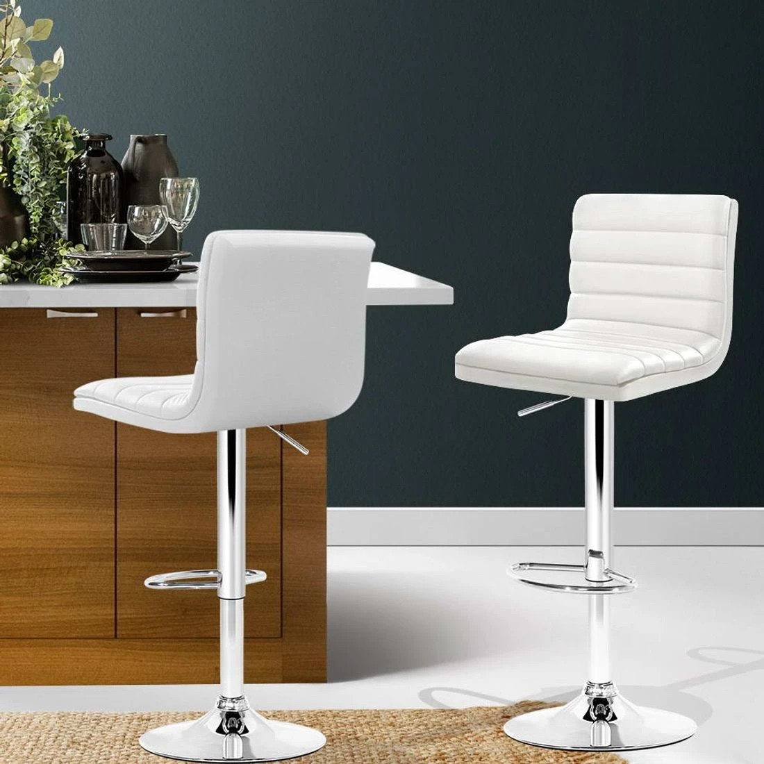 8 Artiss 2x Bar Stools Padded Leather Gas Lift - White, 8 of 9