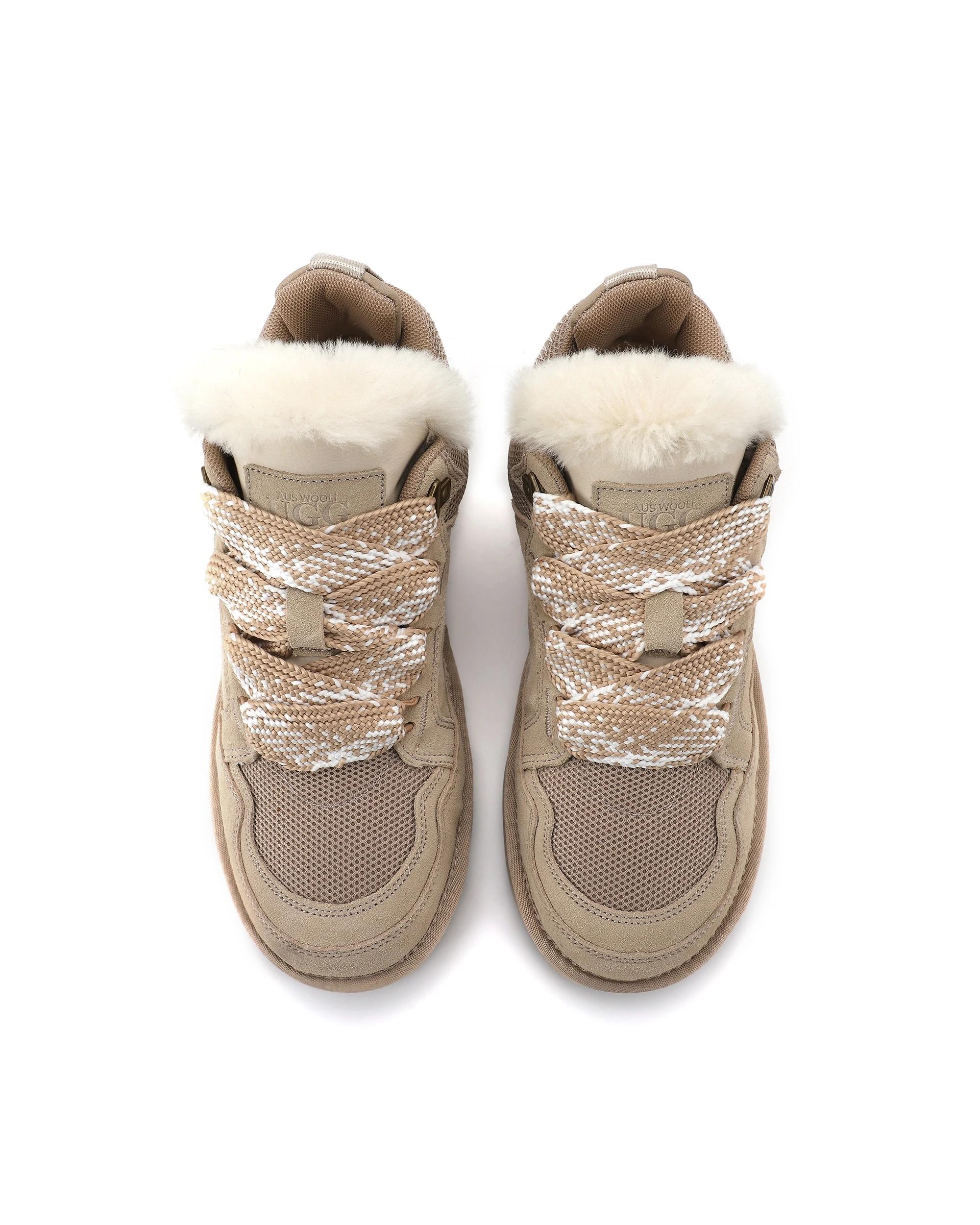 6 AUS WOOLI Urban Chic Sheepskin Wool Lace-Up UGG Sneakers SAND, 6 of 6