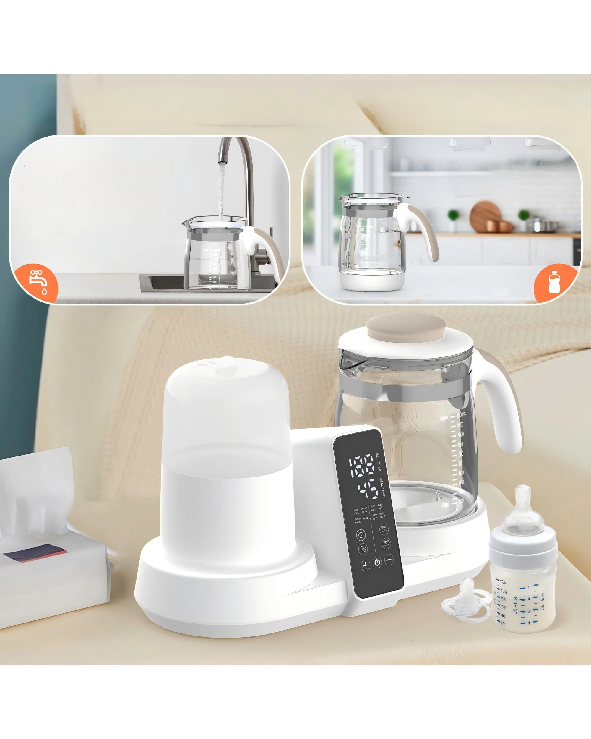 7 Advwin Baby Bottle Warmer, Multifunctional Baby Bottle Steriliser, with 1.2l Electric Baby Kettle, Accurate Temp Control, 7 of 7