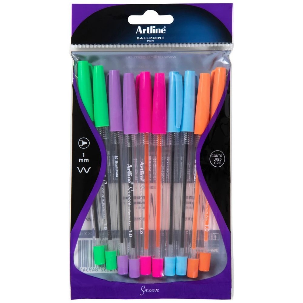 1 Artline Smoove Ballpoint Pens Bright 10 Pack, 1 of 2