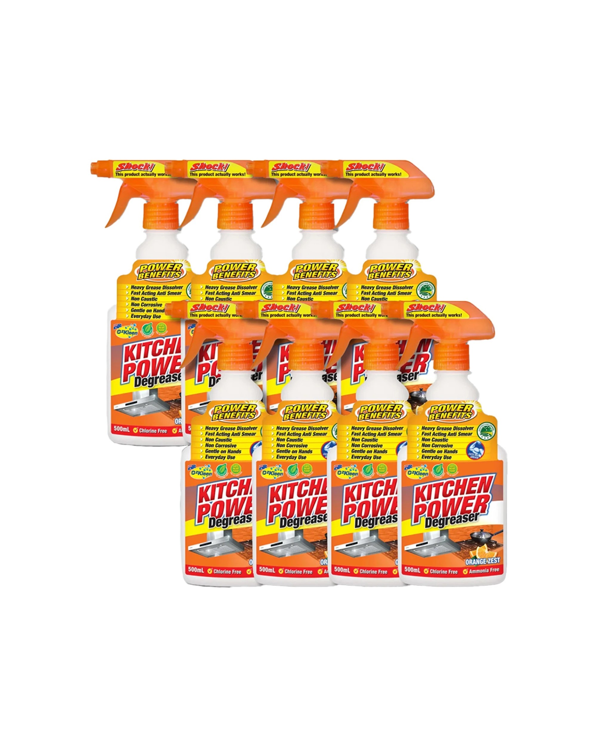 1 OzKleen 8-Pack Kitchen Degreaser 500ml - Heavy-Duty Non-Caustic - Multi, 1 of 1