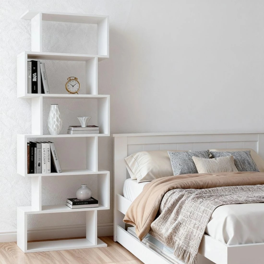 9 Artiss Bed Frame King Single and Bookshelf - White, 9 of 9