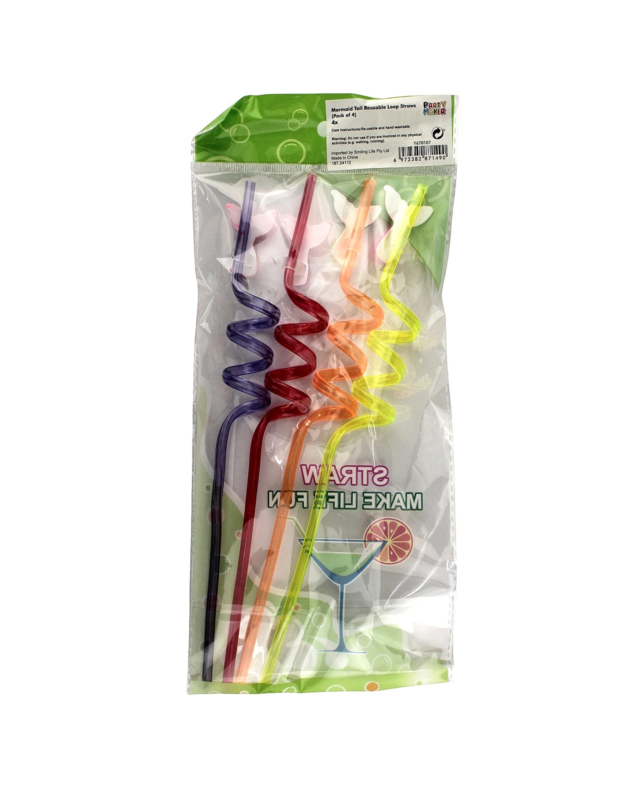 3 Party Maker Mermaid Tail Swirly Straws Pack of 4 - Assorted, 3 of 3