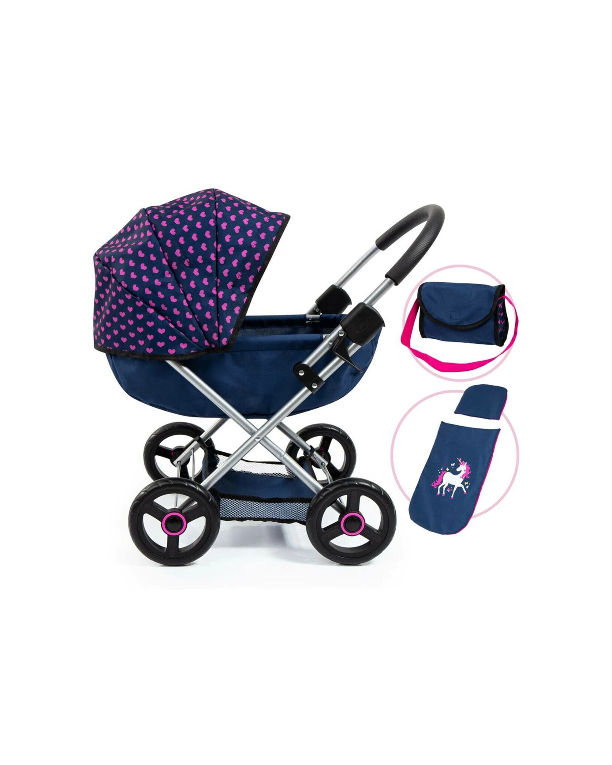 3 Bayer Cosy Doll Pram - Toy Stroller - Adjustable Canopy - Doll Accessories
 - blue, 3 of 8