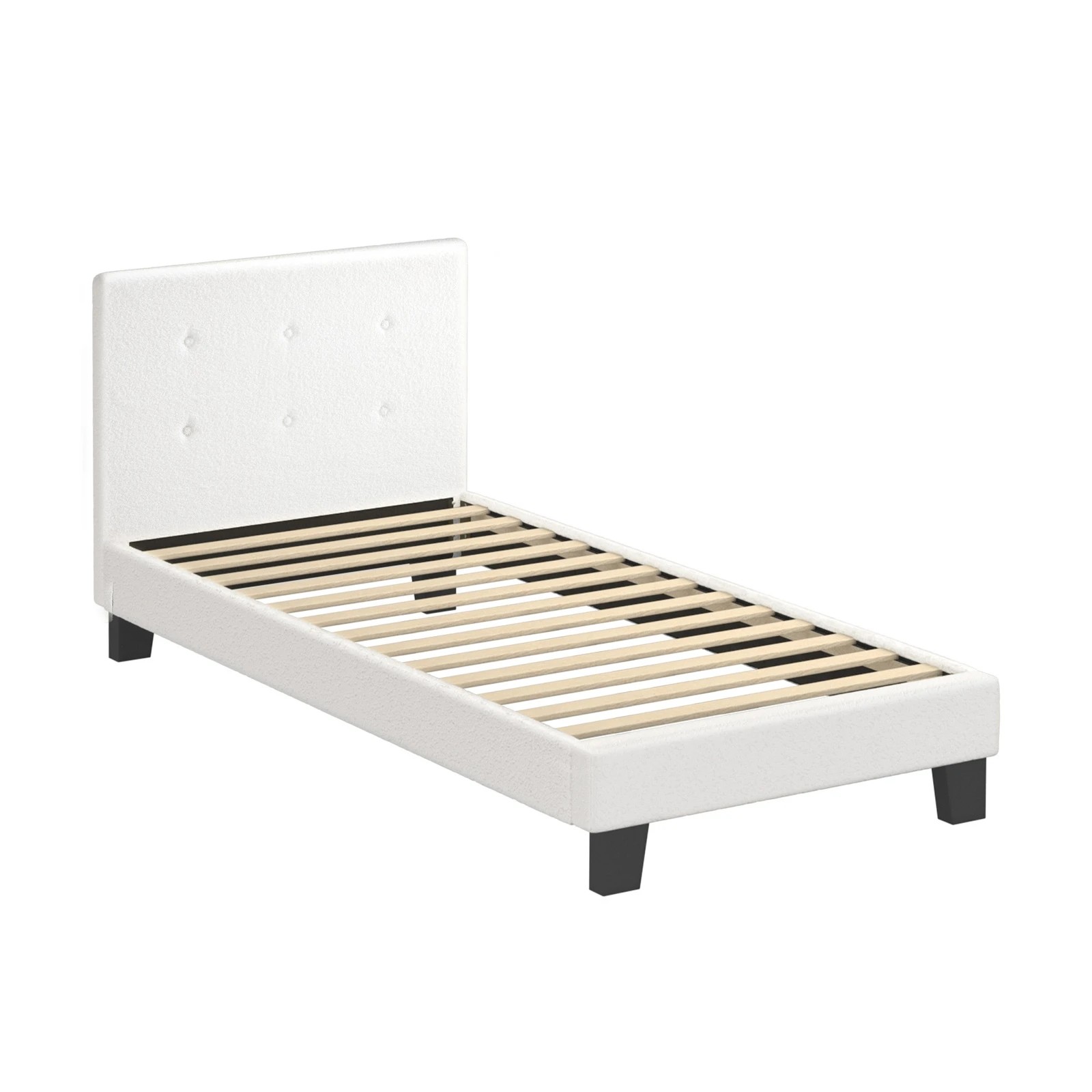 5 Oikiture Bed Frame Single Size Bed Platform Boucle - White, 5 of 7
