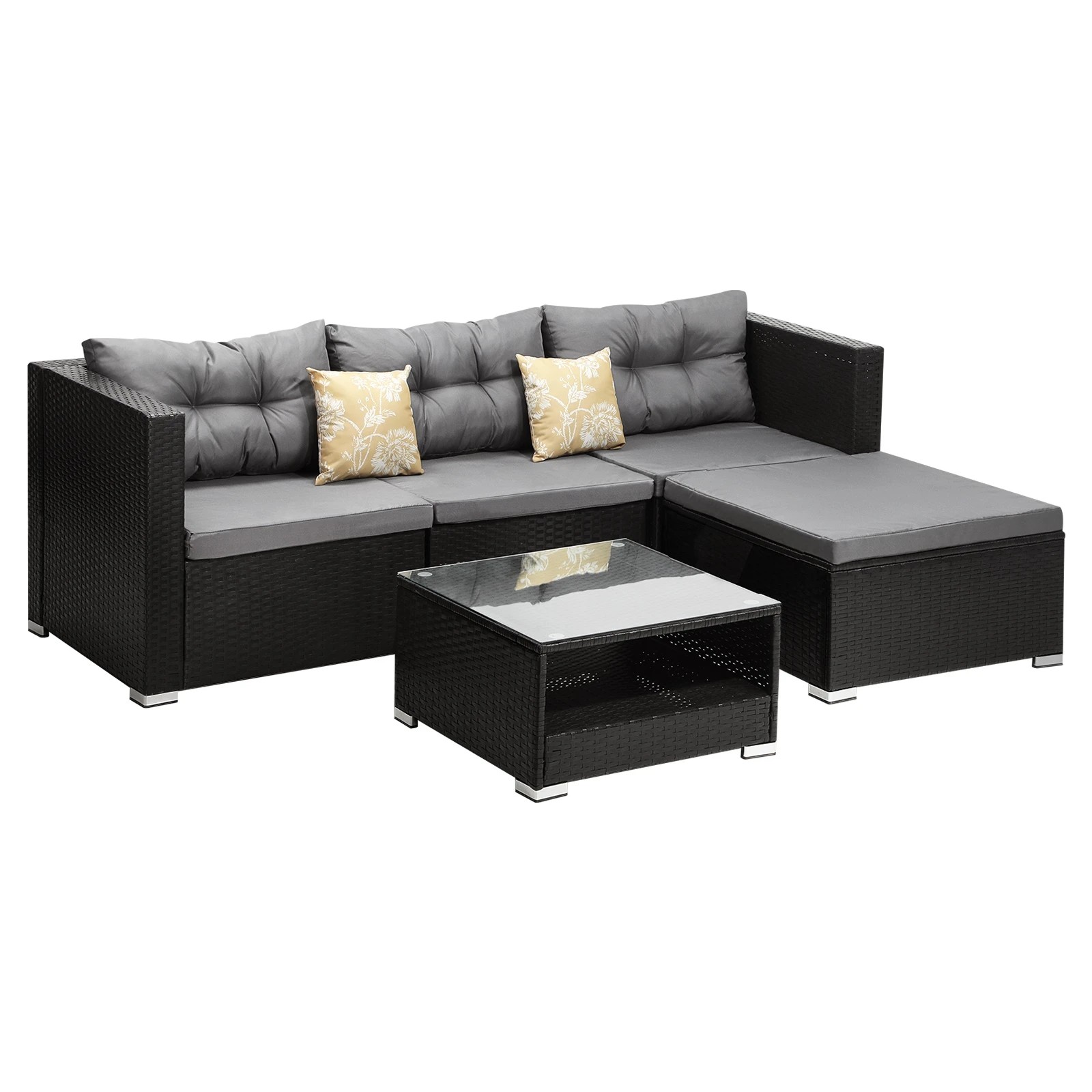 1 Livsip Outdoor Sofa Set 4 Seater Corner Modular Lounge Setting Patio Furniture
 - Black, 1 of 9