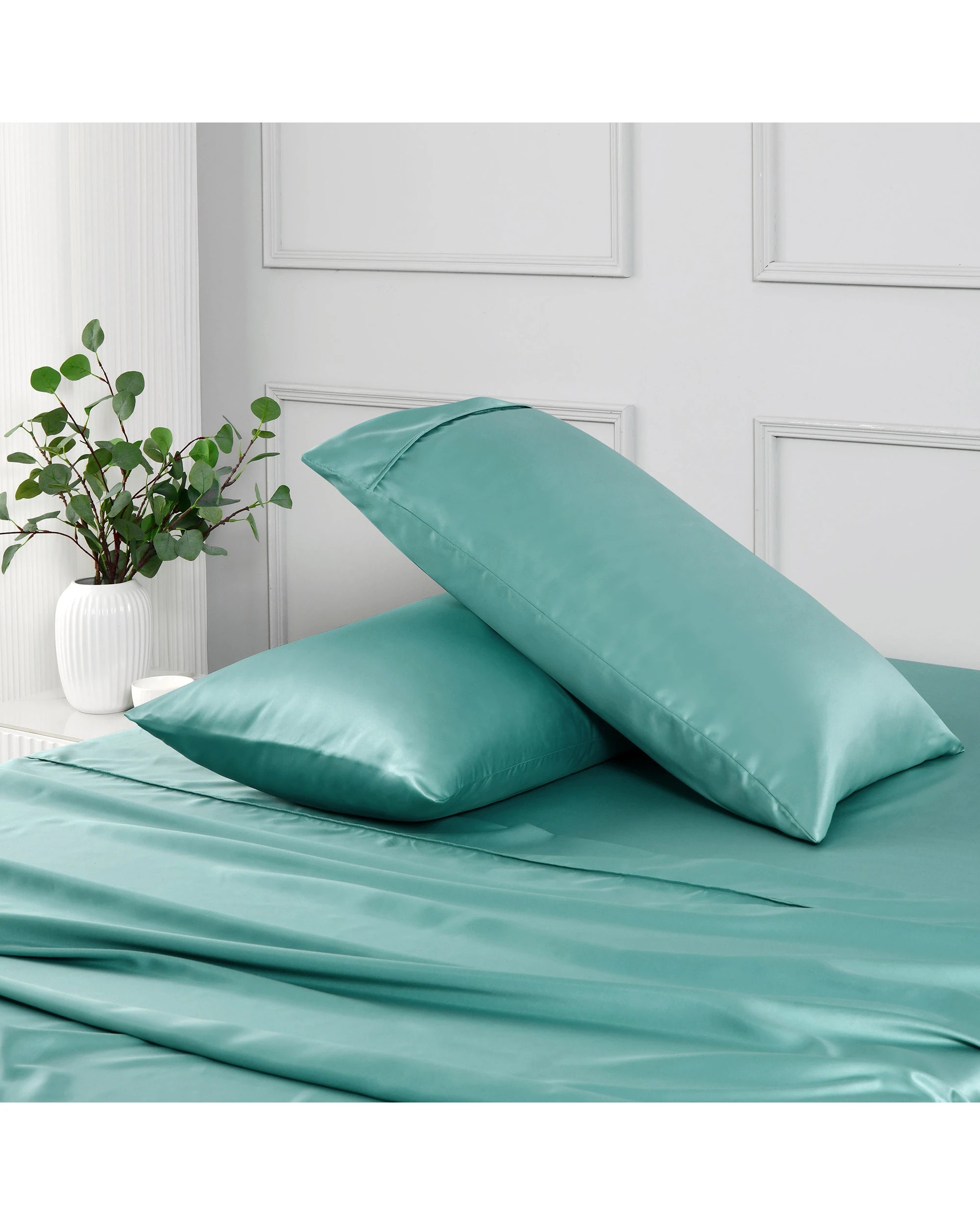 2 Dreamaker Matte Satin King Pillowcase Twin Pack - Duckegg, 2 of 6