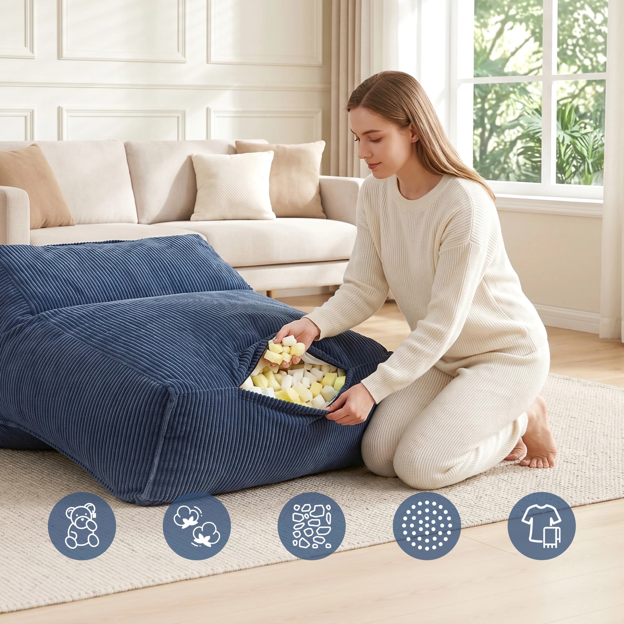 5 Artiss Bean Bag Chair Cover Corduroy No Filler Washable Lazy Sofa Cover - Blue, 5 of 10