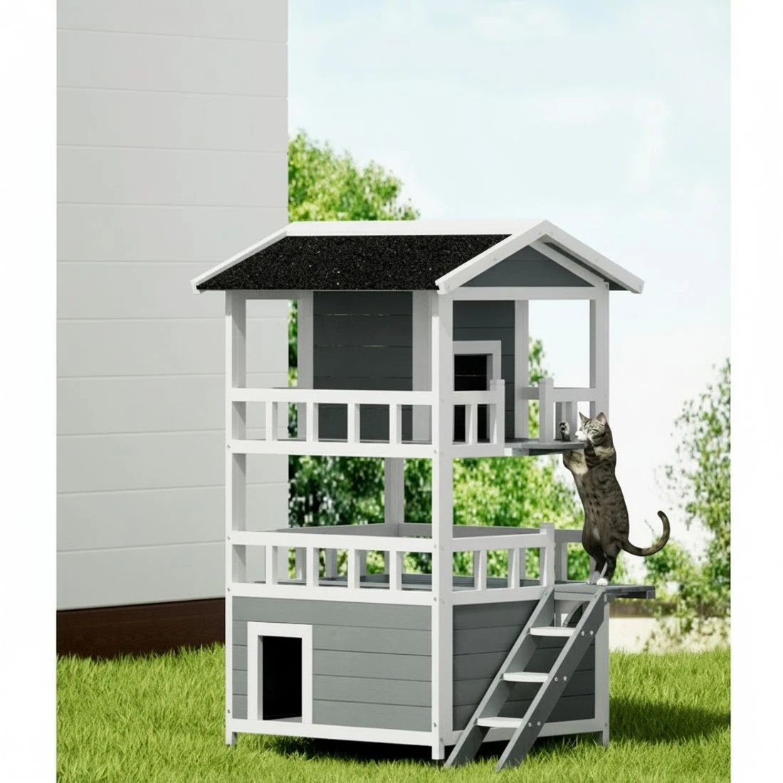 4 i.Pet Cat House Outdoor Shelter 72cm x 72cm x 127cm Rabbit Hutch Wooden Condo Small Dog Pet - Multi, 4 of 6