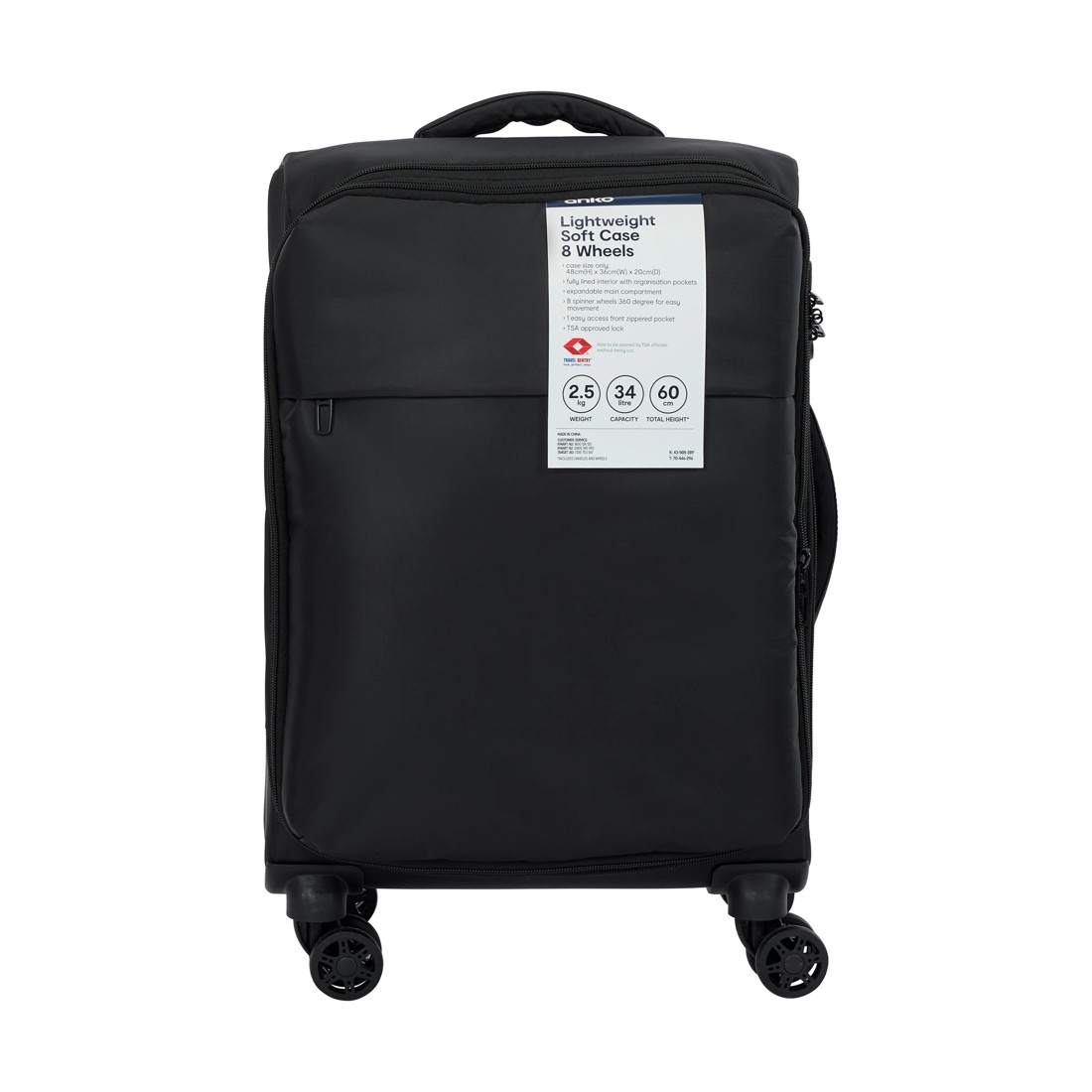 8 48cm 8 Wheels Lightweight Soft Case - Black, 8 of 8