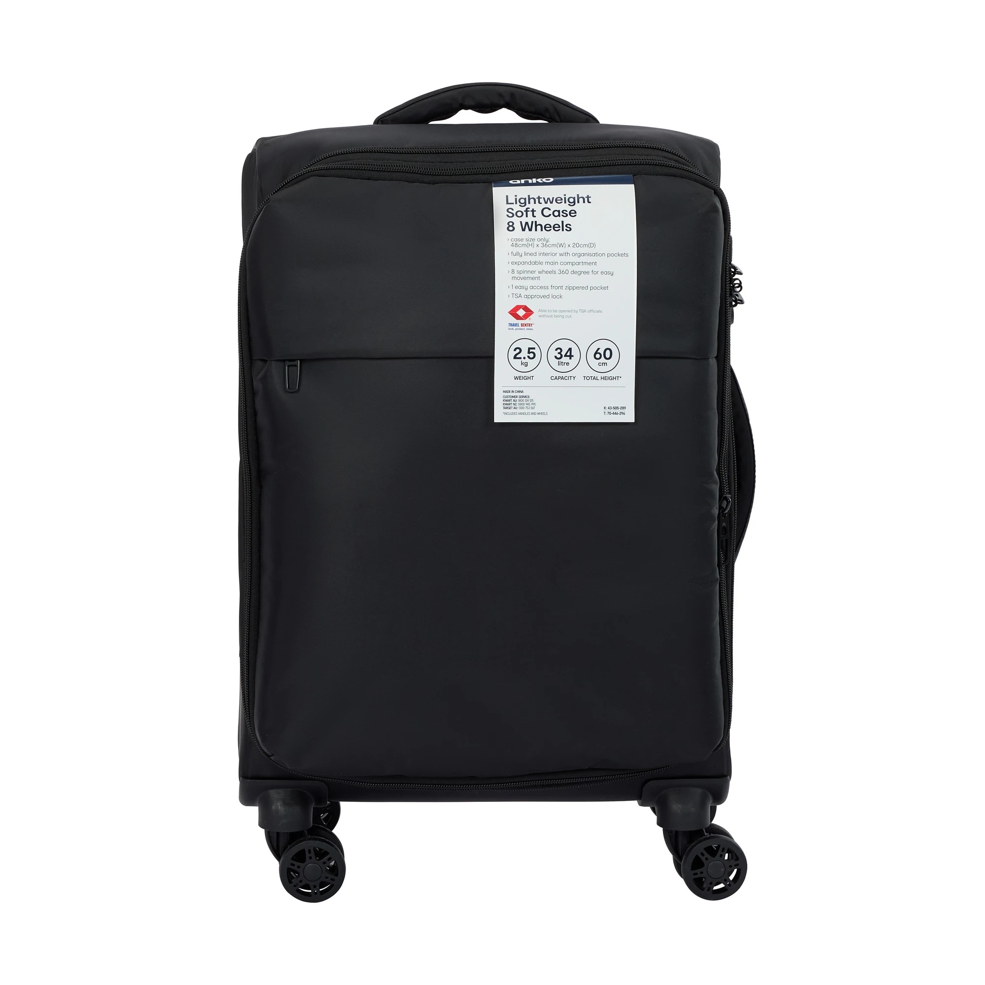 8 48cm 8 Wheels Lightweight Soft Case - Black, 8 of 8