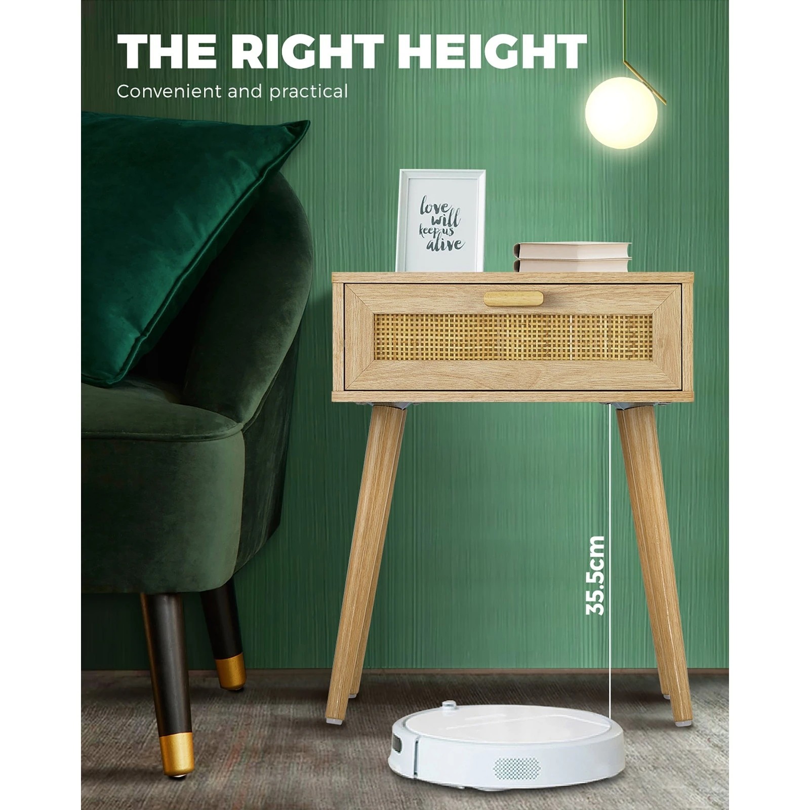 9 Oikiture Bedside Table Drawer Storage Cabinet Nightstand Rattan
 - Natural, 9 of 10