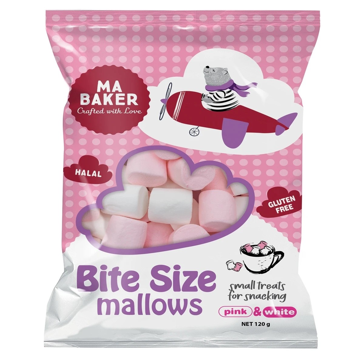 1 Ma Baker Bite Size Mallows 120g, 1 of 2