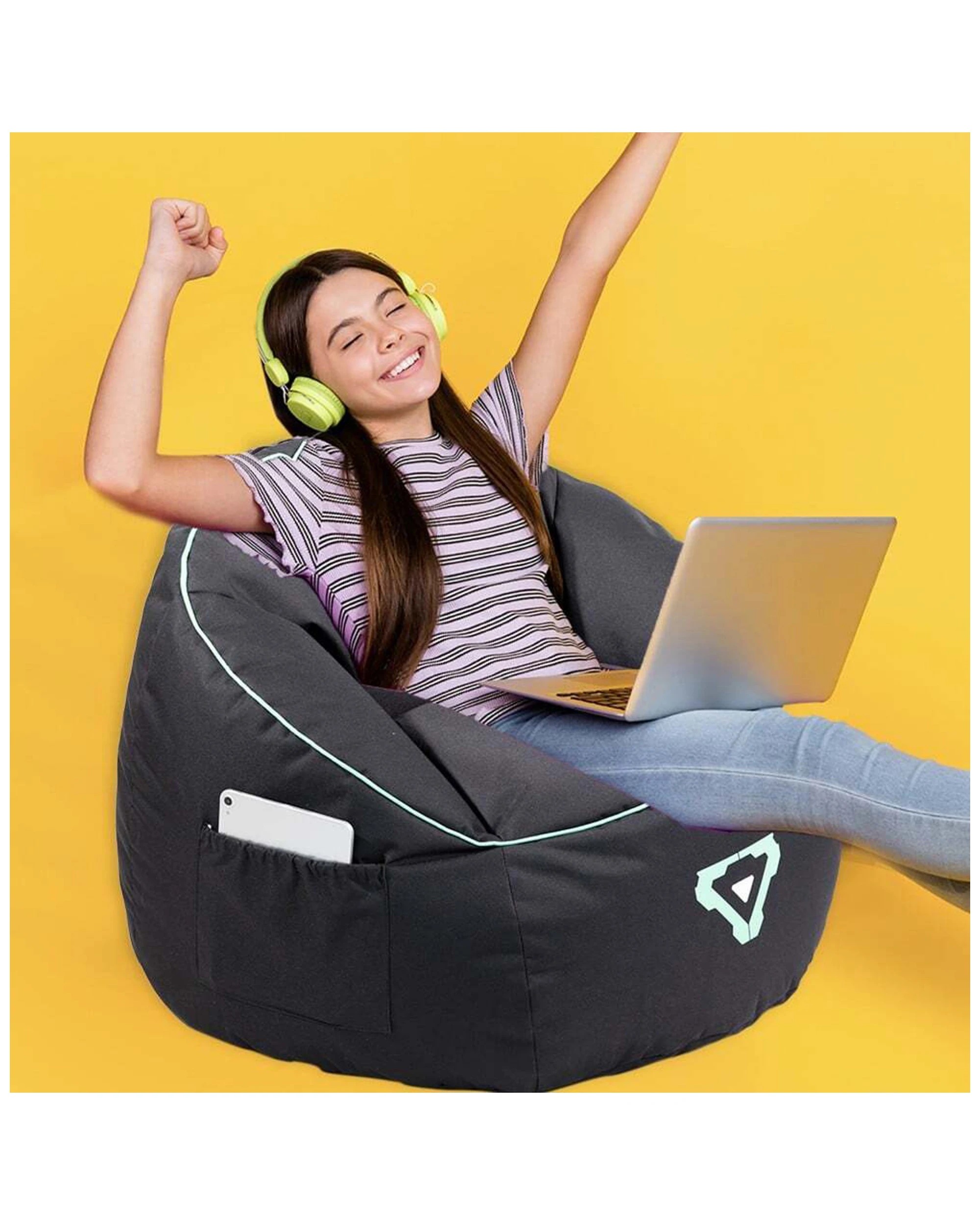 2 Laser Gaming Fabric Bean Bag Sofa/chair W/ Headphone Strap & Side Pocket Black
 - Black, 2 of 8