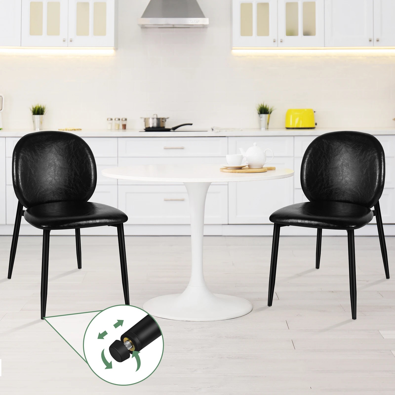 6 Alfordson 4x Dining Chairs Accent Kitchen Lounge Curved Back PU Leather - Black, 6 of 10
