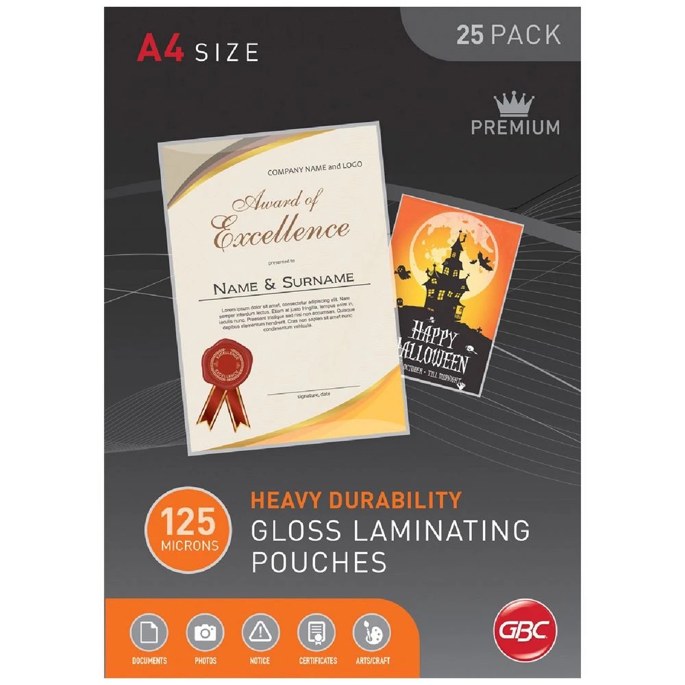 1 GBC Laminating Pouch A4 125 Micron Gloss 25 Pack, 1 of 1