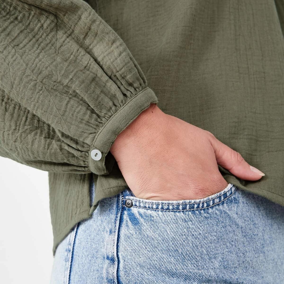 6 Long Sleeve Double Cloth Top PAVEMENT GREY, 6 of 6