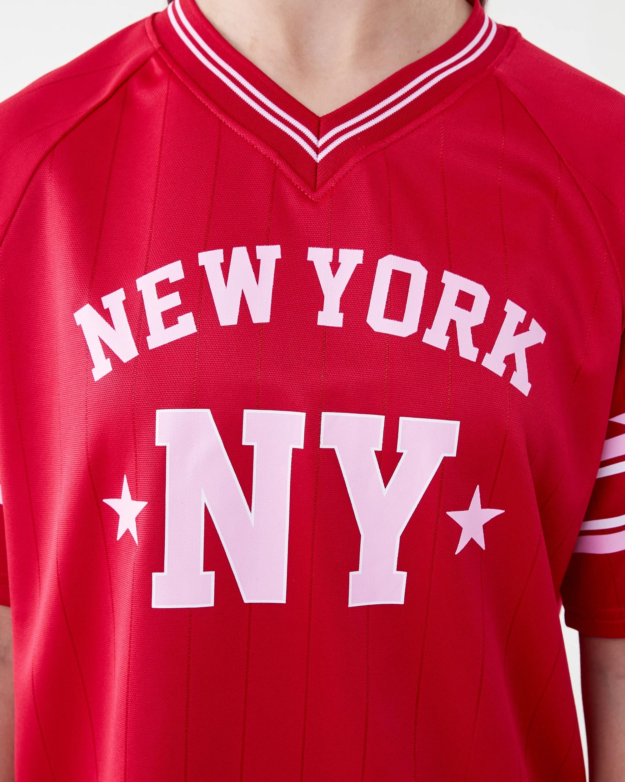 4 V-Neck Mesh Printed T-shirt Red Ny, 4 of 7