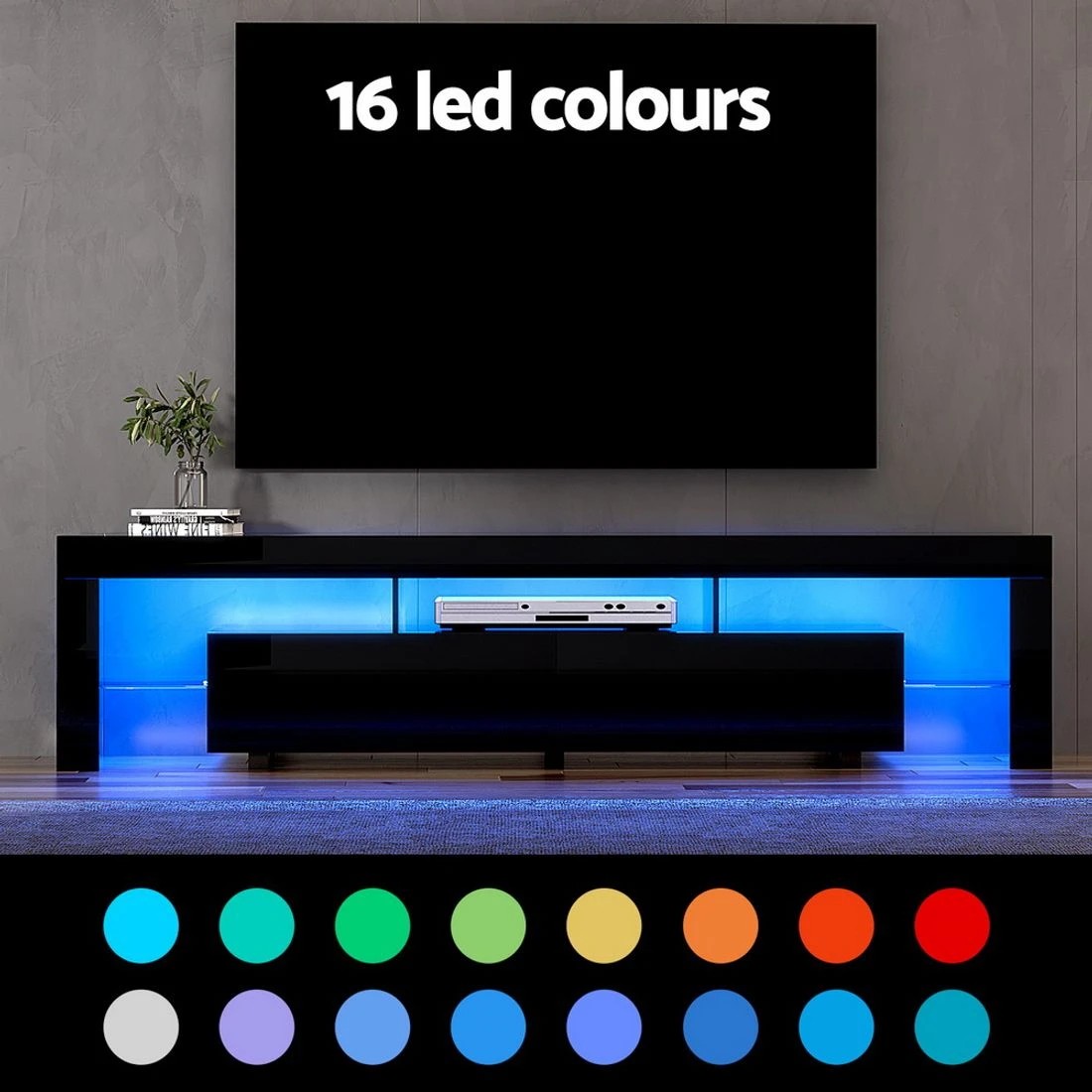 6 Artiss TV Cabinet Entertainment Unit Stand RGB LED 200cm - Black, 6 of 6