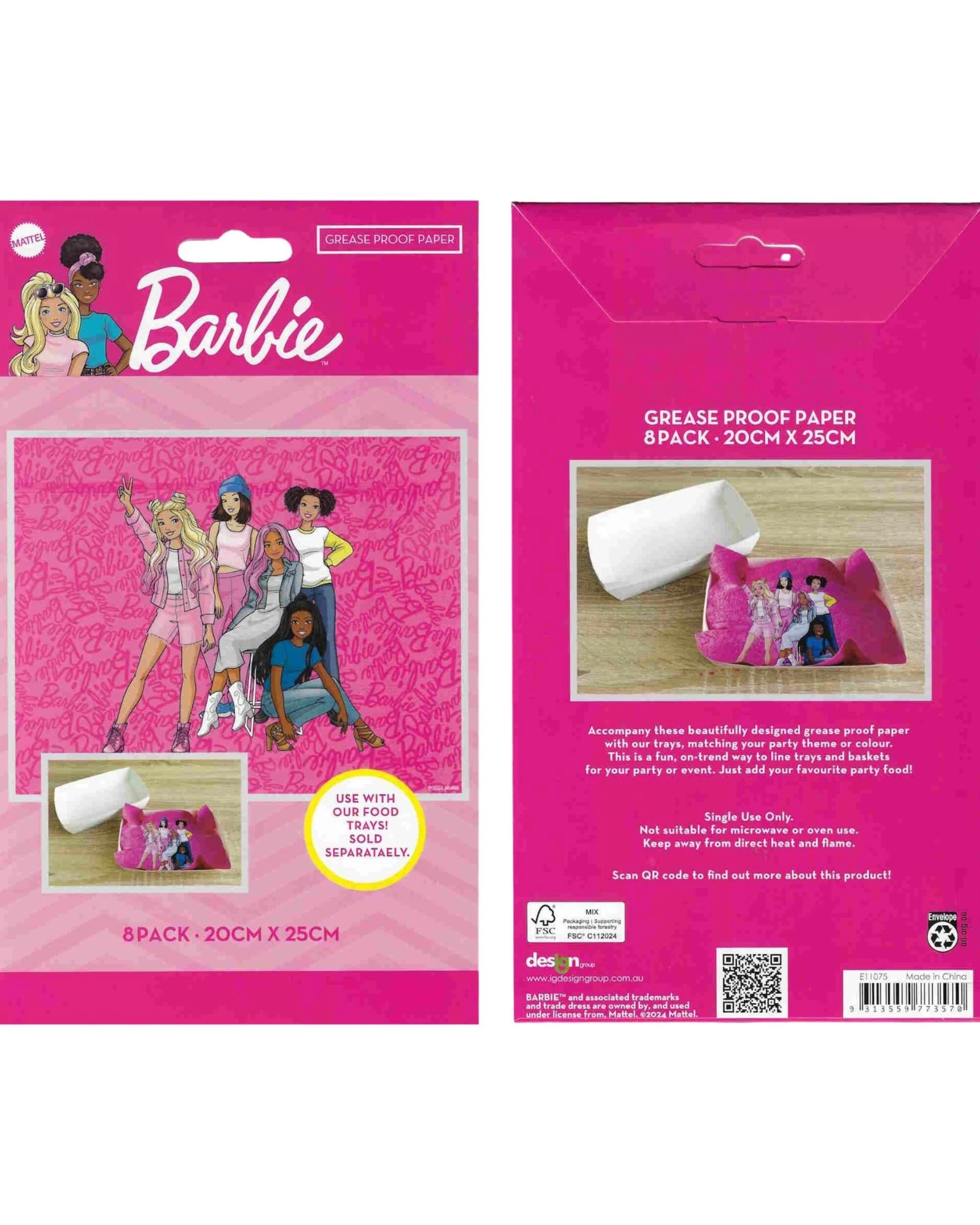 5 Design Group Barbie and Friends Grease Proof Paper Plate Tray Liners 8 Sheets, 5 of 5