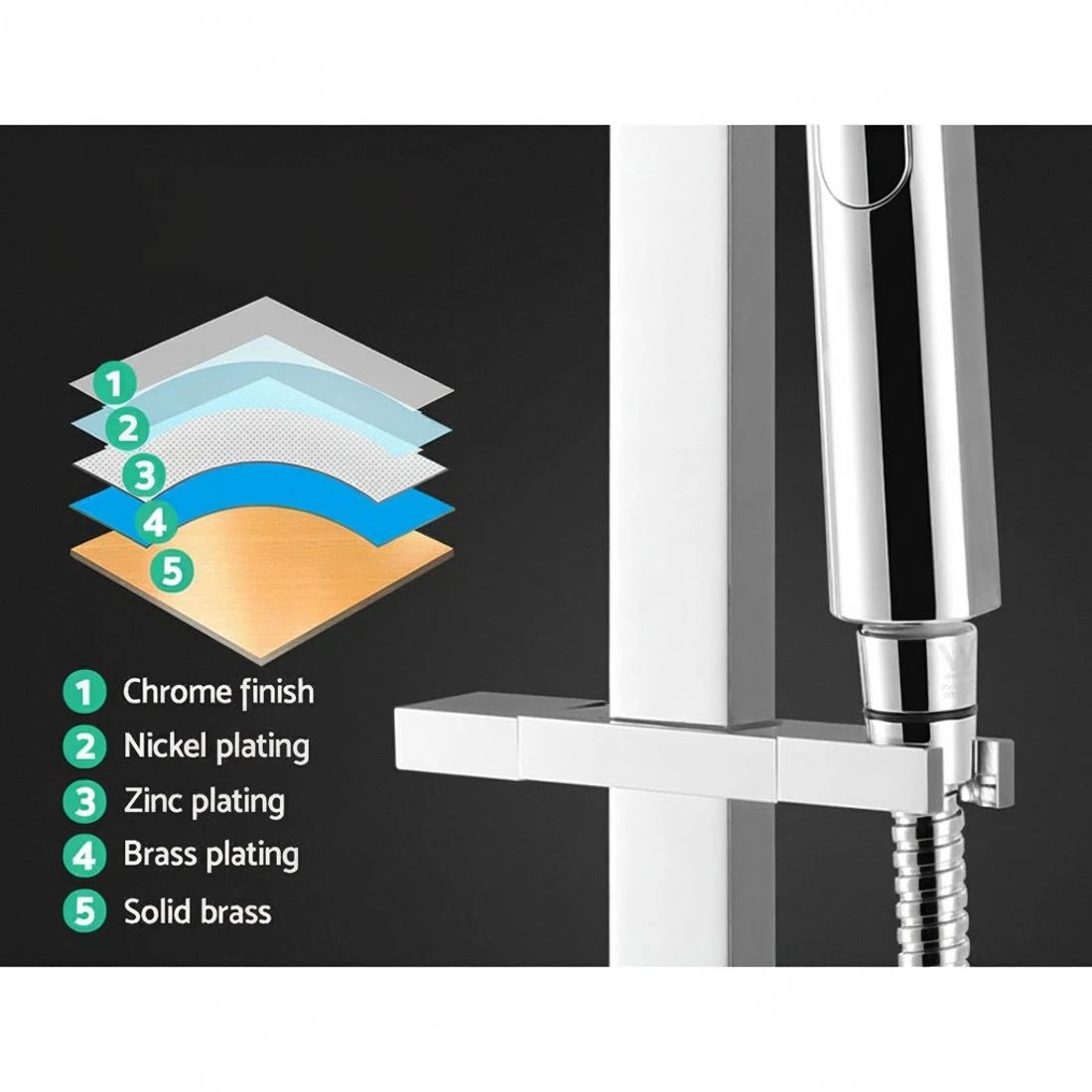 3 Cefito 10'' Rain Shower Head Set Handheld Square High Pressure Chrome - Silver, 3 of 5