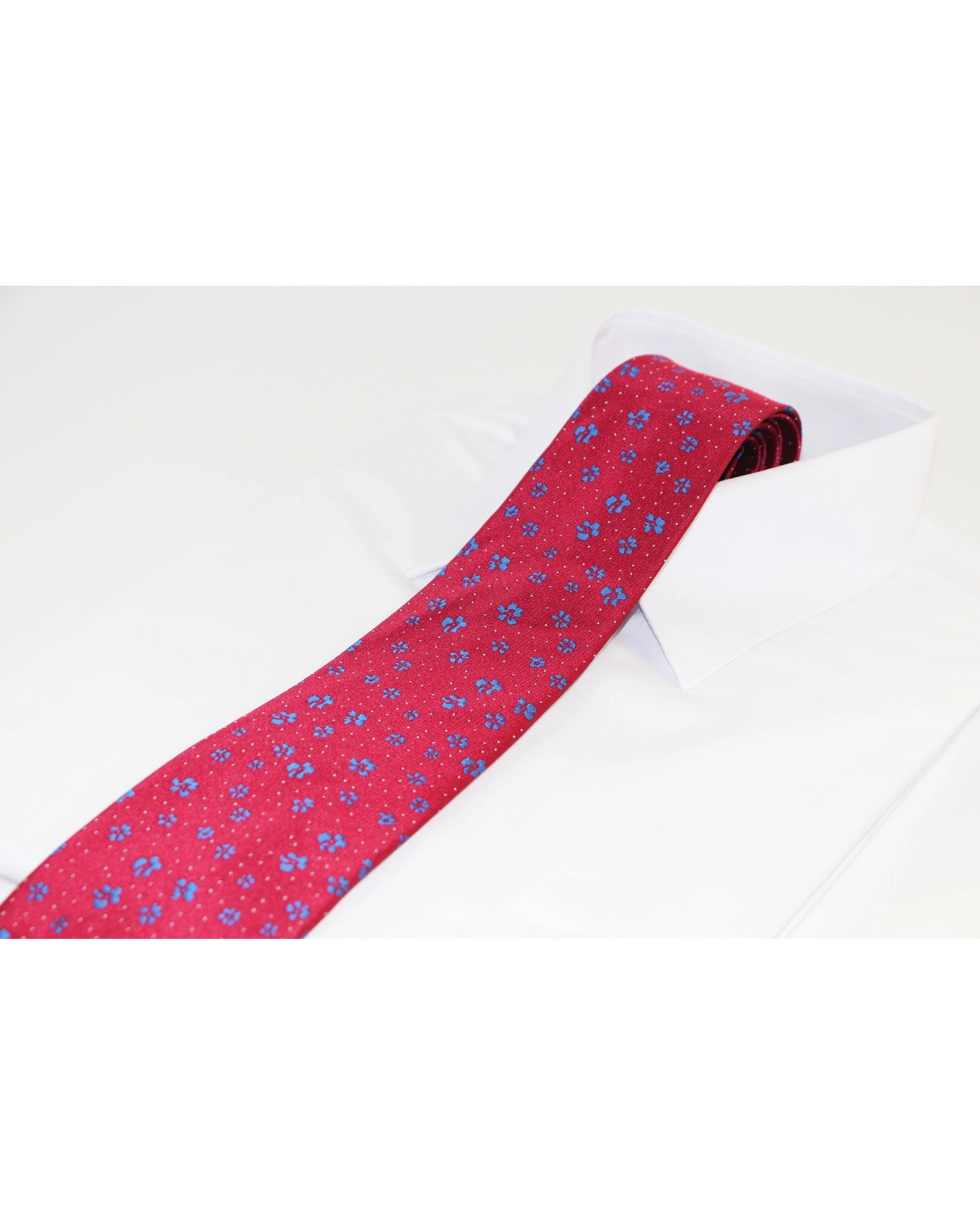 1 Zasel Mens Dark Red & Blue Flower Patterned 8cm Neck Tie, 1 of 2
