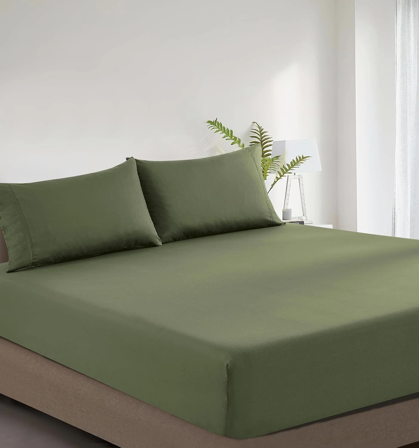 2 Gioia Casa Vintage Washed Cotton Fitted Sheet Set Soft Breathable - Double Bed - Khaki Green, 2 of 6