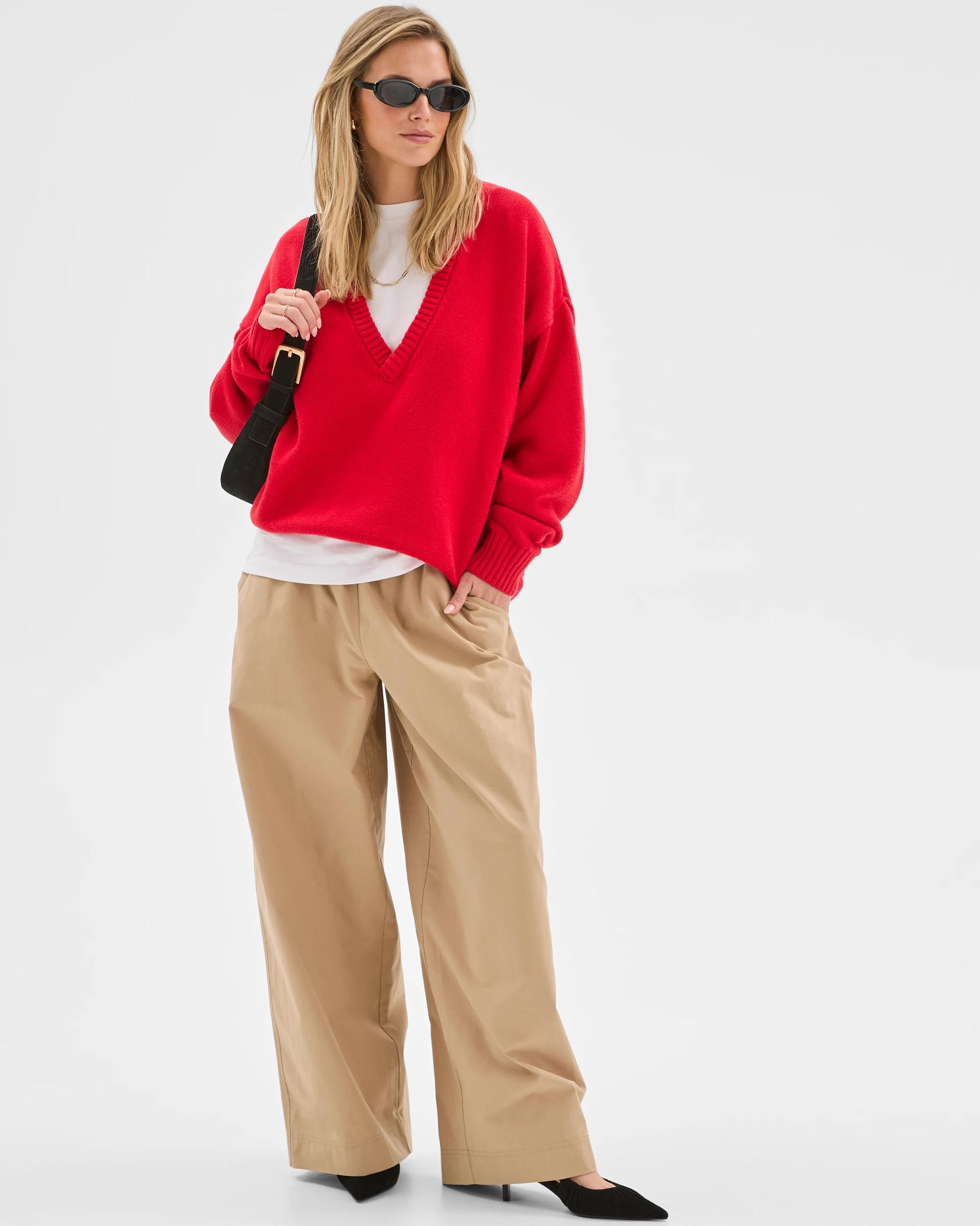 1 Lily Loves Australian Cotton Blend Deep V-Neck Jumper FLAME, 1 of 7