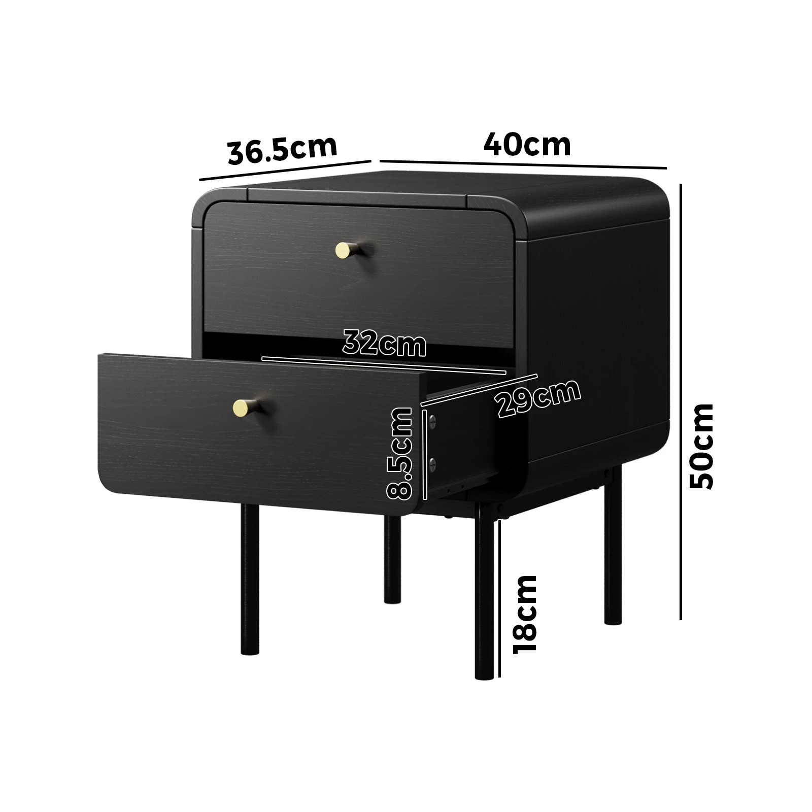 2 Oikiture 2x Bedside Table 2 Drawers Side Table Bedroom Nightstand Metal - Black, 2 of 7