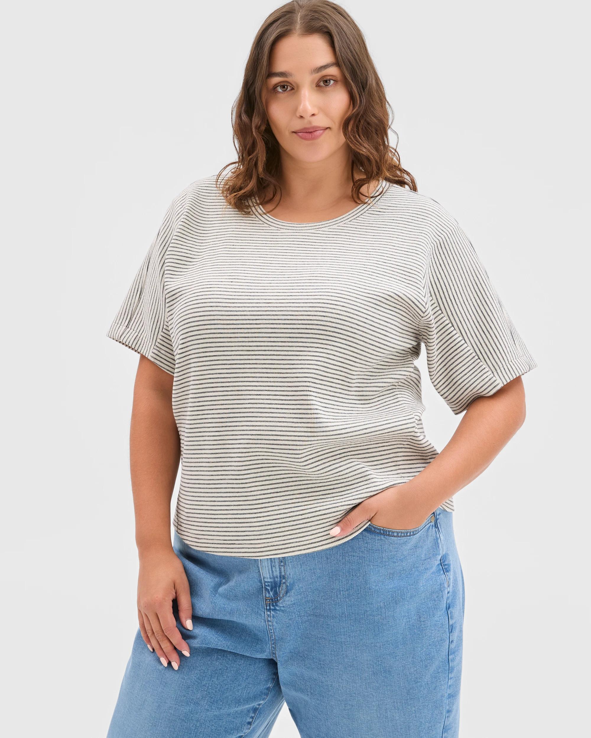 3 Target Curve Plus Size Spliced Boxy Textured T-Shirt , 3 of 7