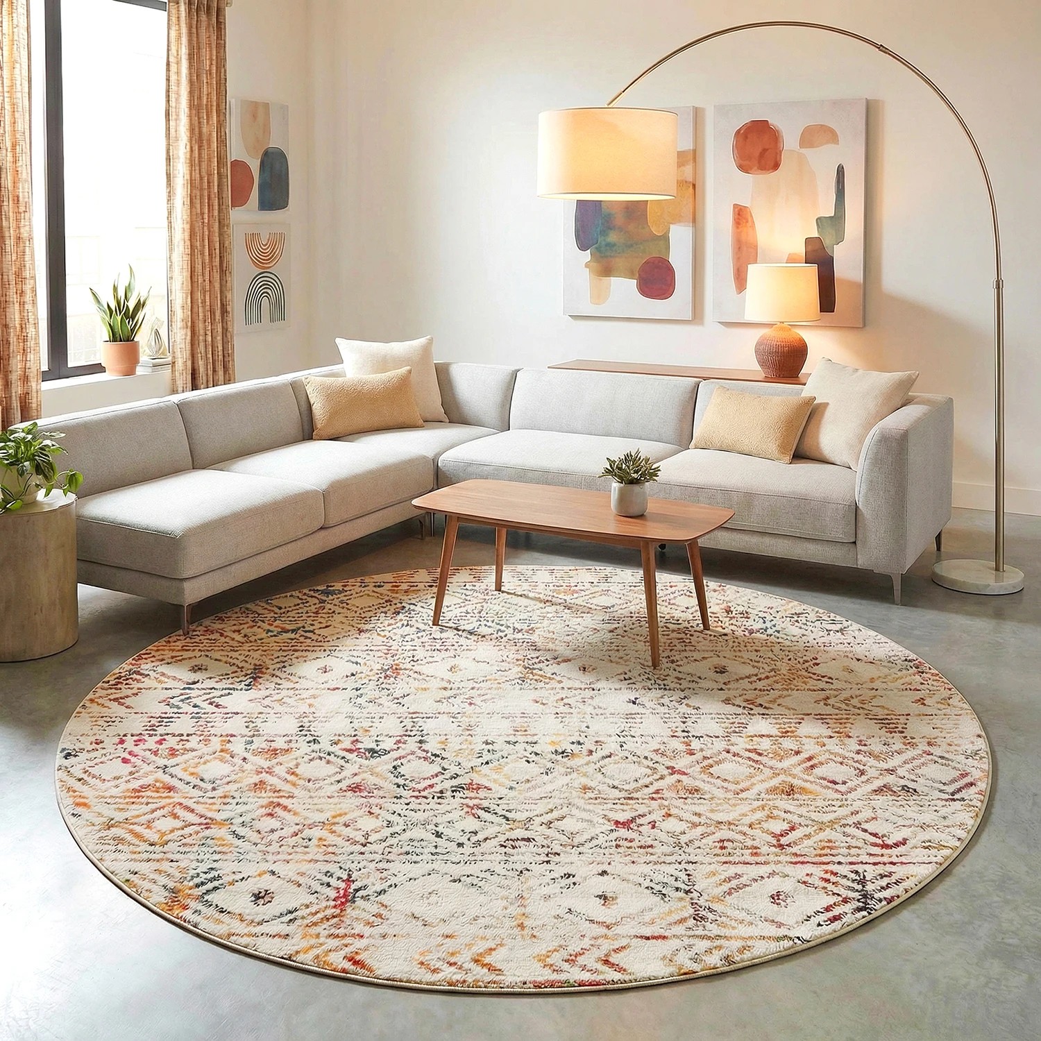 1 Common Ground Rugs Bluebay 456 150x150cm - Small Round Power Loomed Pet Friendly Rug - Natural, 1 of 6