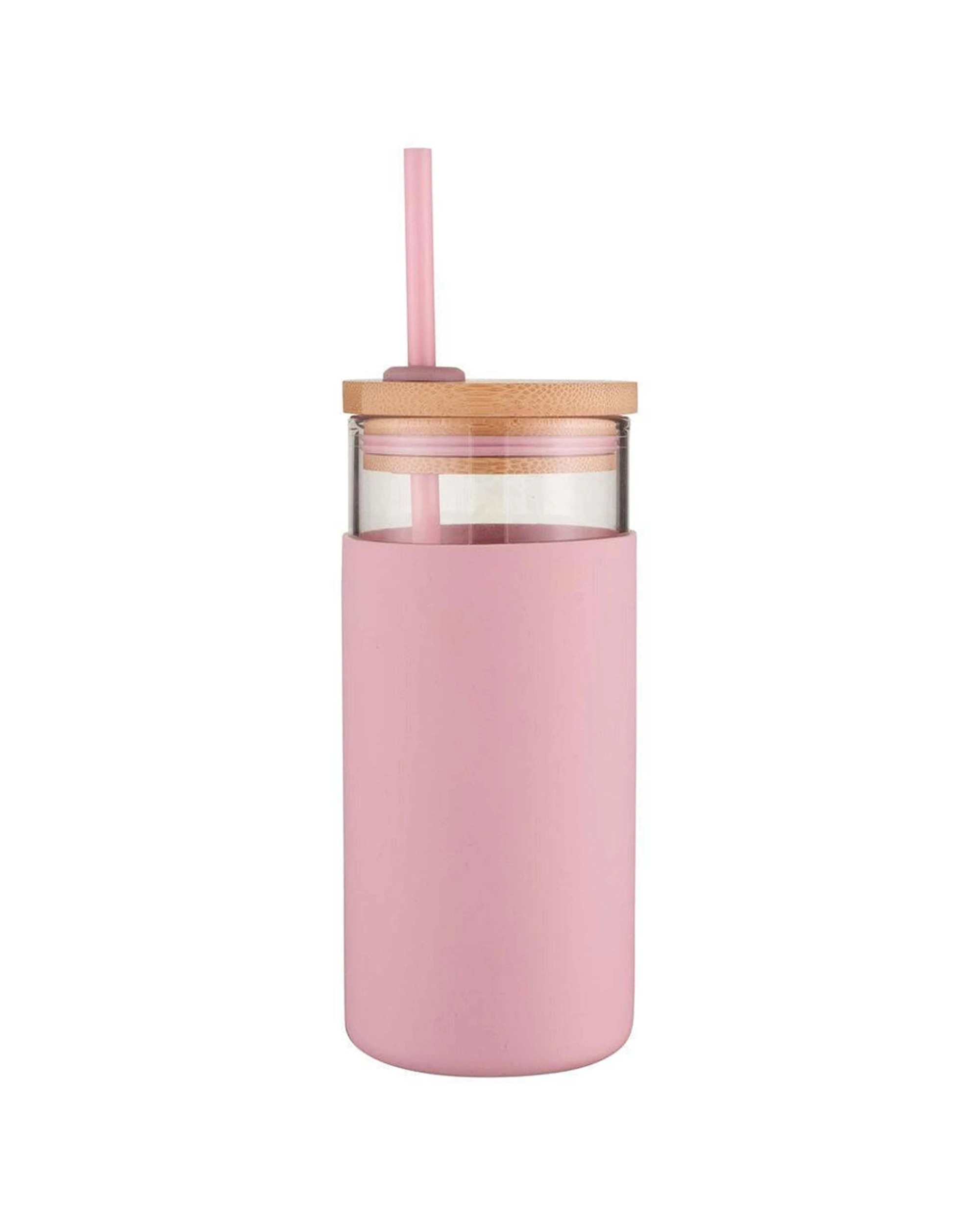 1 Avanti Glass Smoothie Tumbler 580ml With Straw And Silicone Sleeve Reusable - Pink, 1 of 3