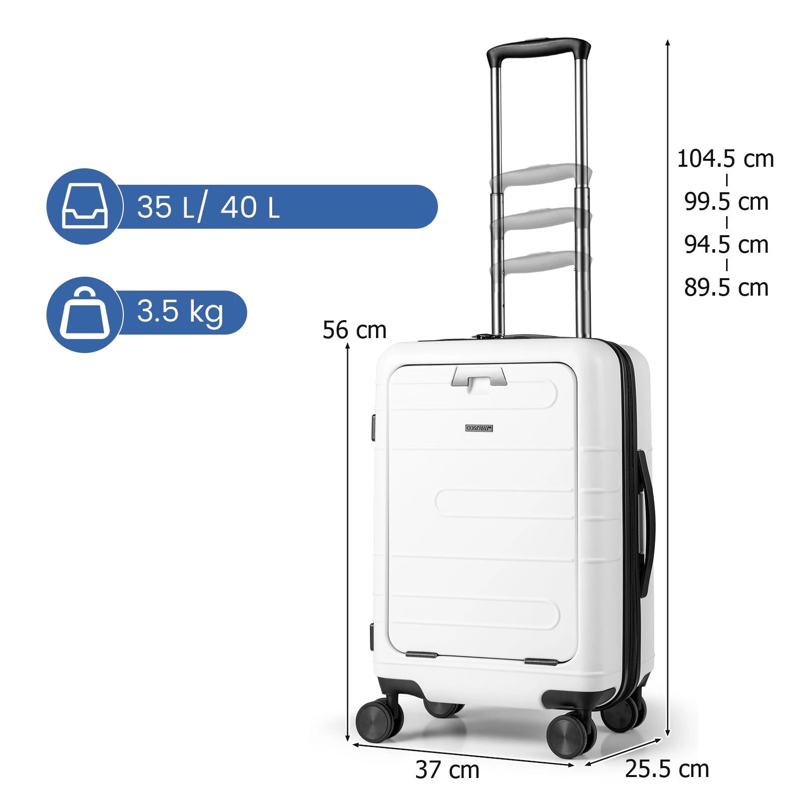 2 Costway 40L Carry-on Luggage Trolley Travel Suitcase Height Adjustable w/TSA Locker & USB Port, 2 of 2