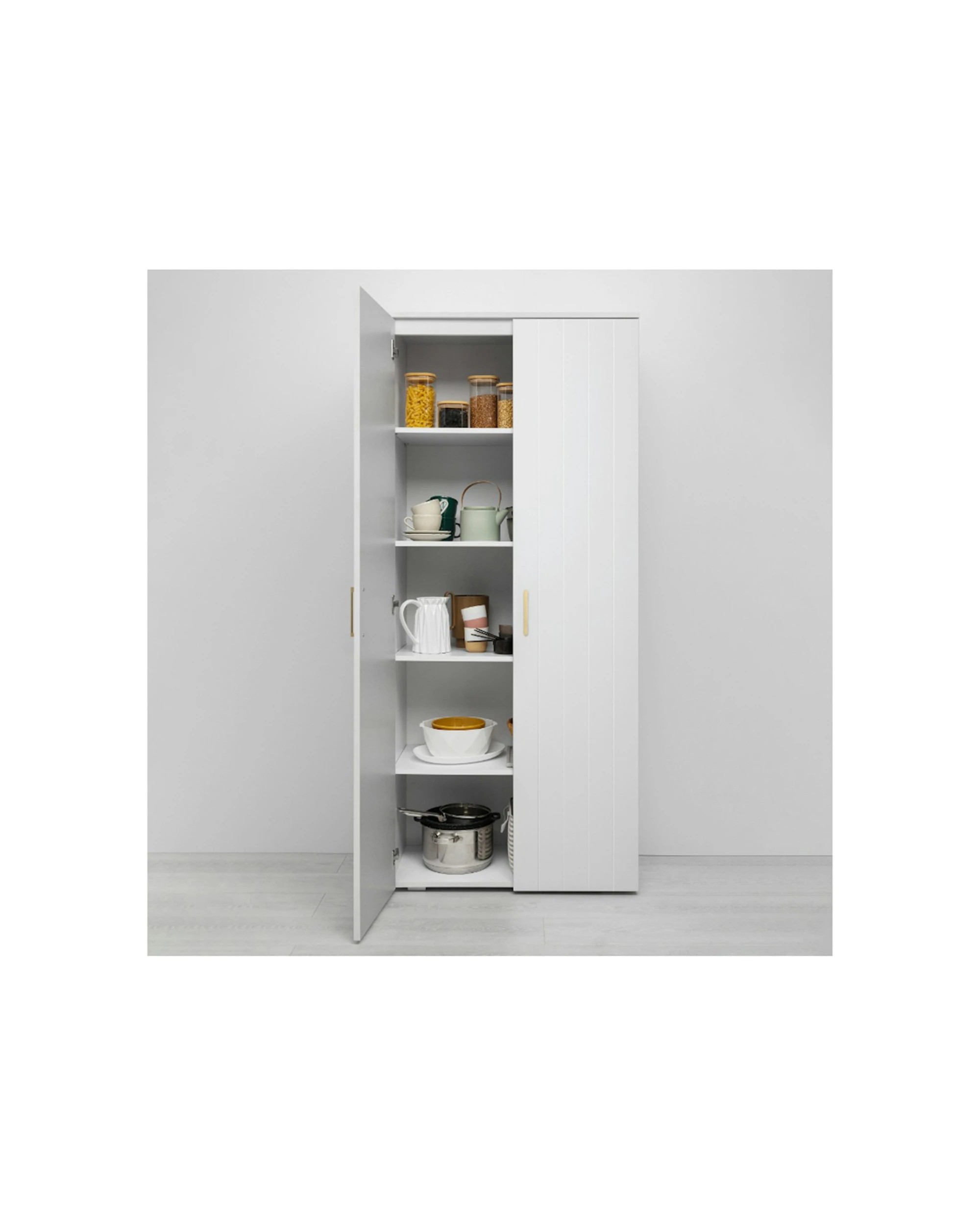 2 European Cabinetry Stockholm Storage Cupboard VJ Panel Scandi Brass Handle - White, 2 of 3