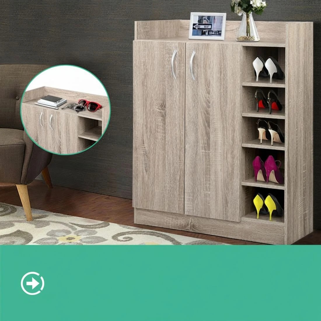 7 Artiss Shoe Rack Cabinet 21 Pairs Adjustable Shelves - Brown, 7 of 10