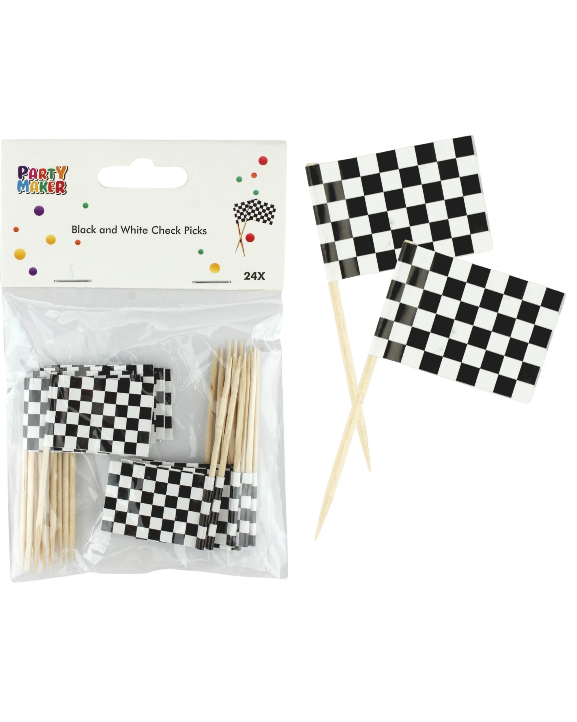 2 Partyrama Black and White Checkered Flag Cupcake Picks Pack of 24 - Black, White, 2 of 2