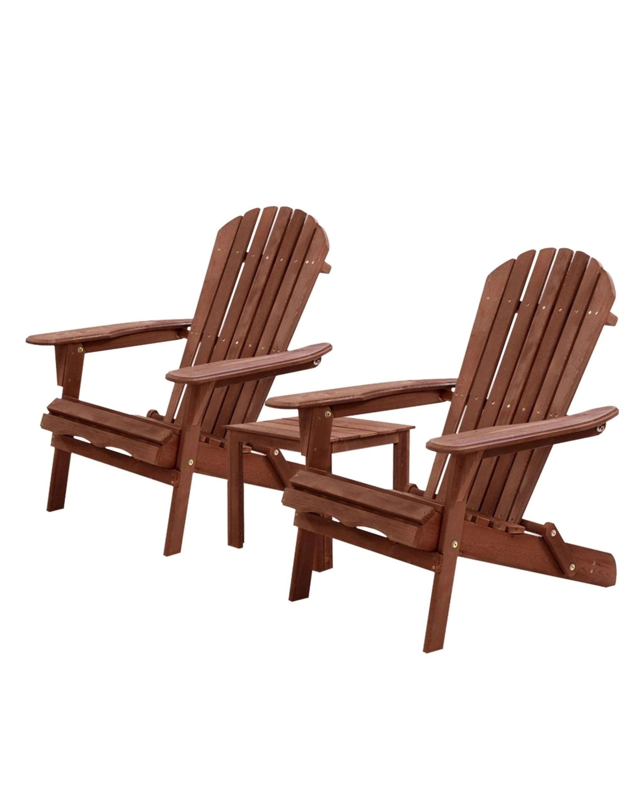 1 Gardeon 3pc Adirondack Outdoor Table And Chairs Wooden Foldable Beach Chair
 - Brown, 1 of 3