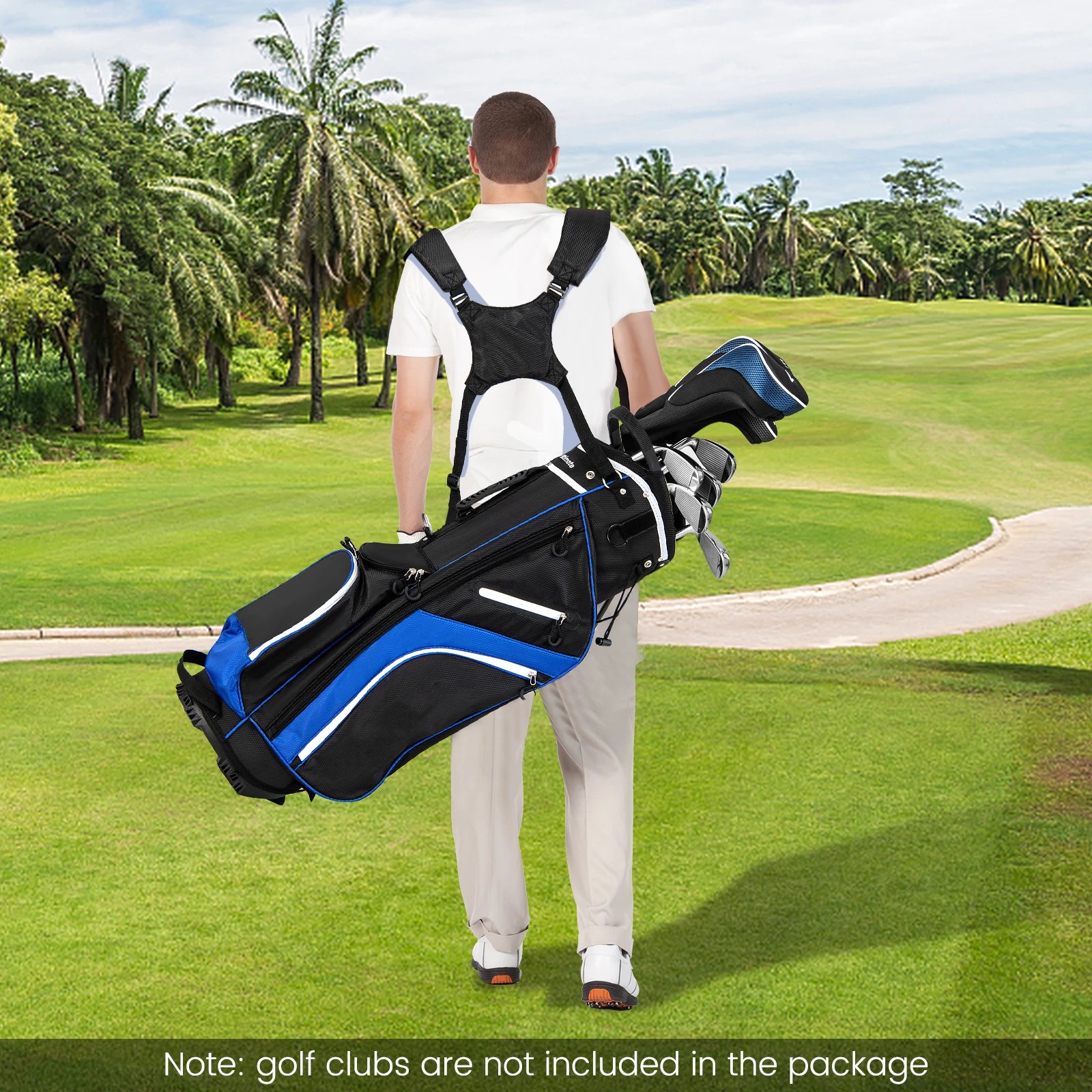 3 Costway Golf Stand Bag Portable Golf Cart Bag Travel Bag w/14 Full Length Dividers & Rain Hood - Blue, 3 of 4