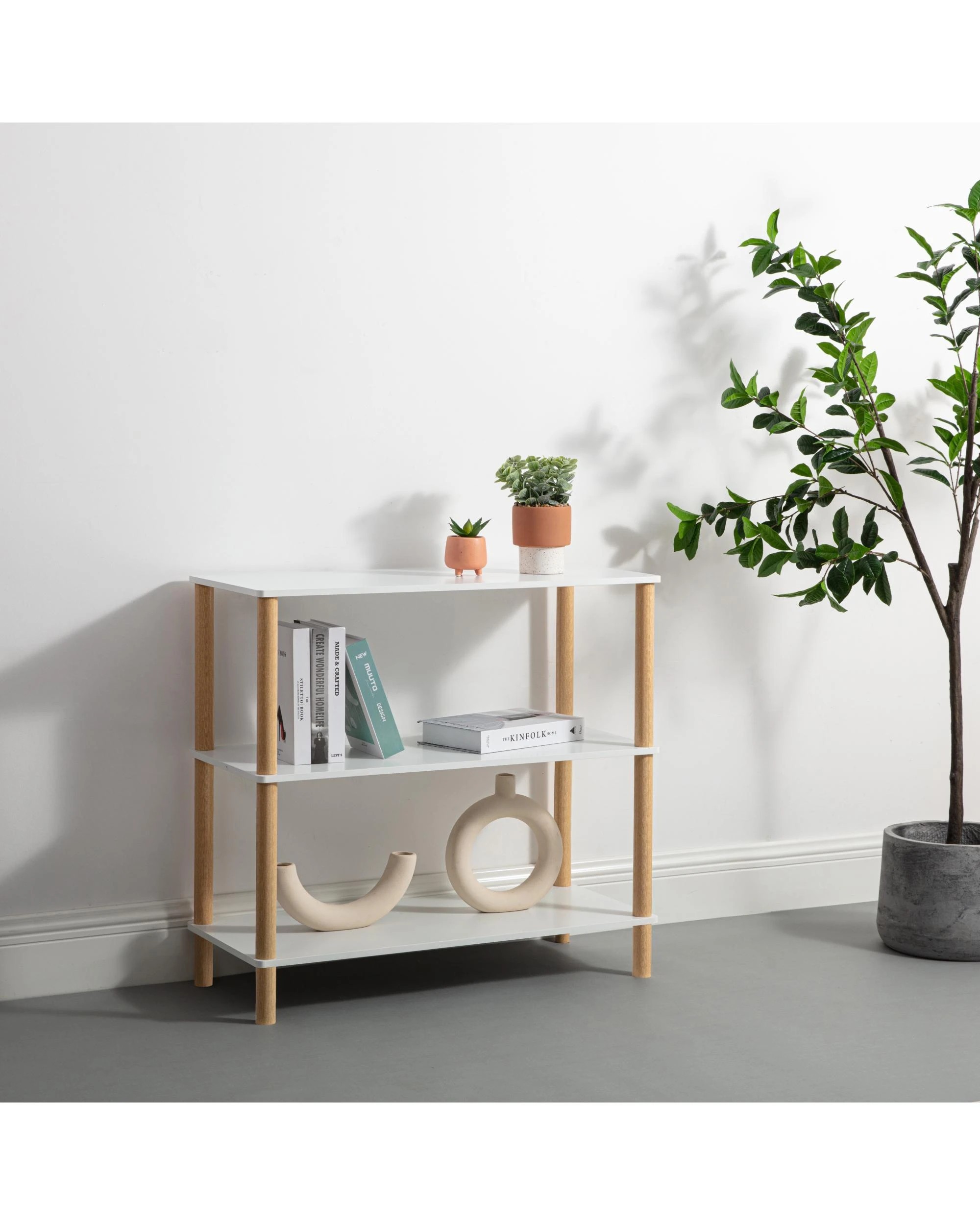 3 Kodu Open Shelf Unit Shelving Display Rectangular 3 Levels White and Oak, 3 of 8
