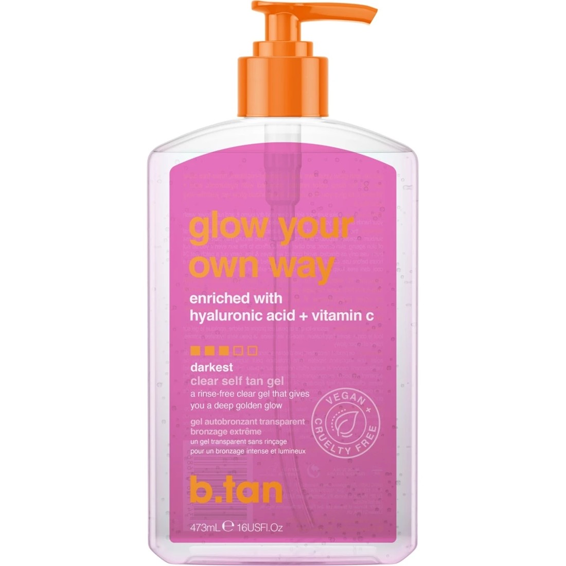 1 b.tan Glow Your Own Way Clear Self Tan Gel 473ml - Darkest, Hyaluronic Acid and Vitamin C, 1 of 5