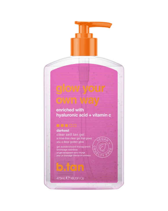 b.tan Glow Your Own Way Clear Self Tan Gel 473ml - Darkest, Hyaluronic Acid and Vitamin C