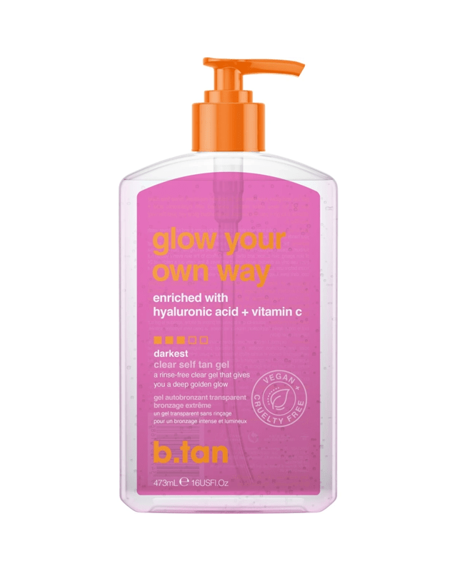 b.tan Glow Your Own Way Clear Self Tan Gel 473ml - Darkest, Hyaluronic Acid and Vitam