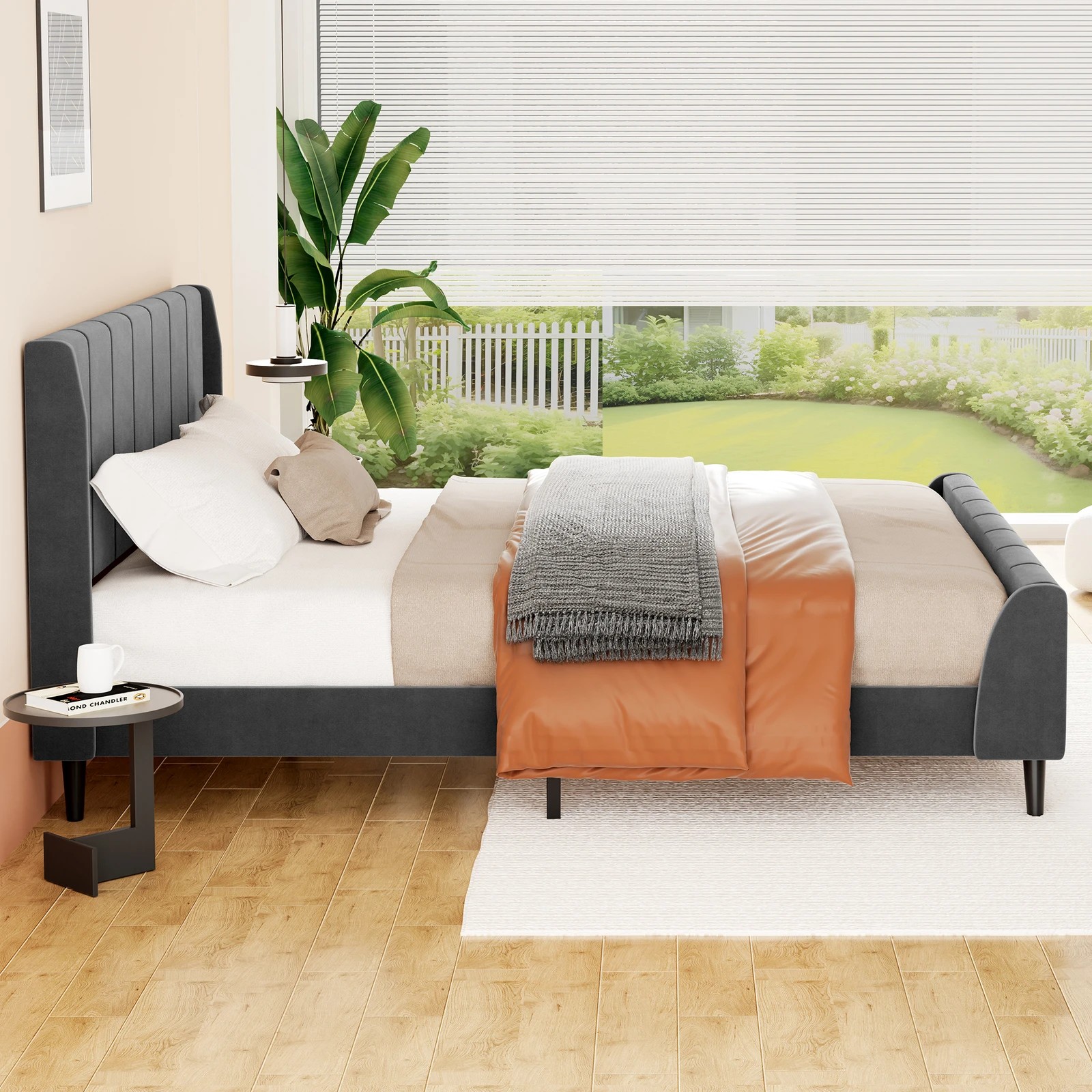 5 Alfordson Bed Frame Queen Size Tufted Headboard Base Velvet Hundolf - Grey, 5 of 10