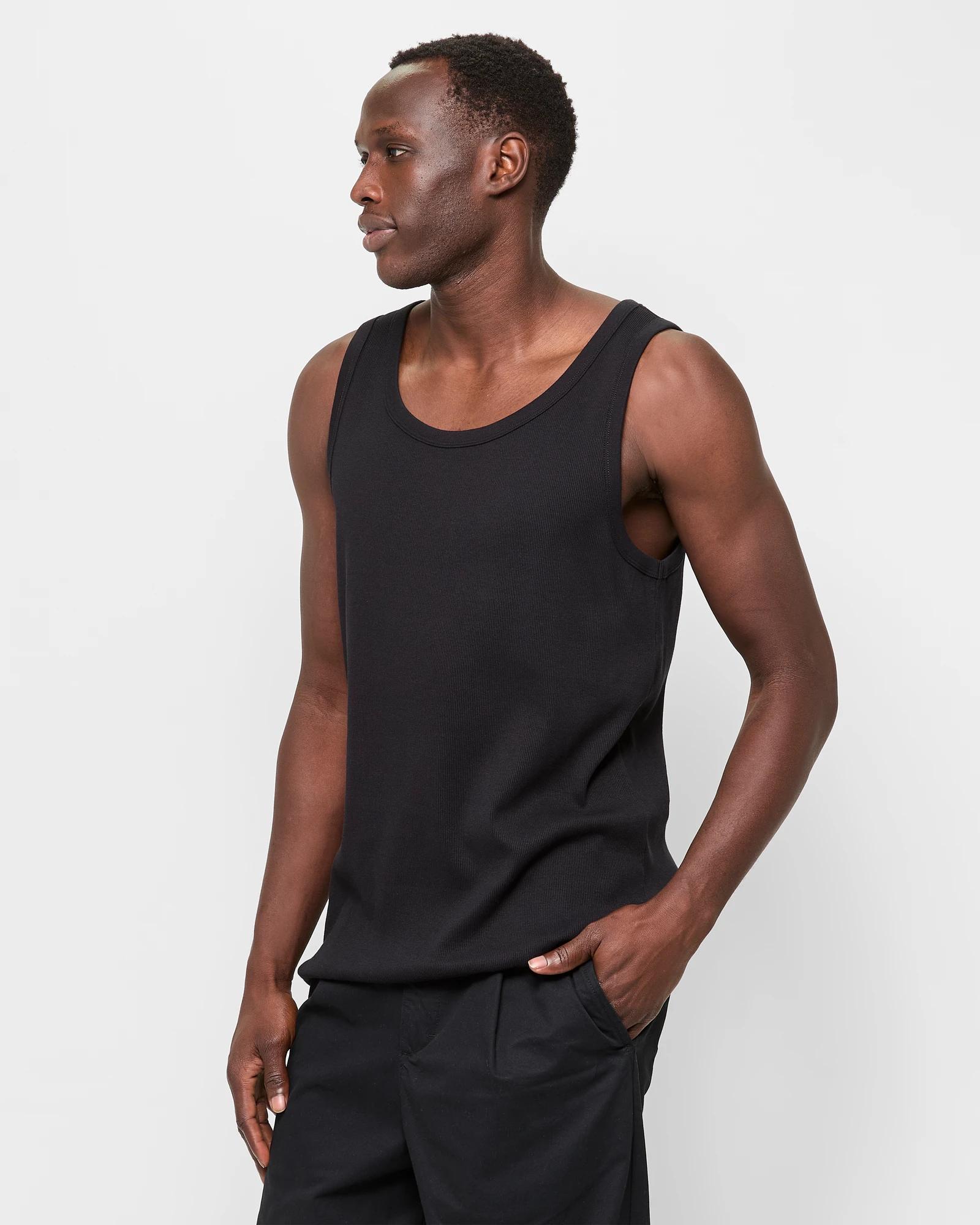 3 Australian Cotton Rib Tank Top - Commons BLACK, 3 of 5