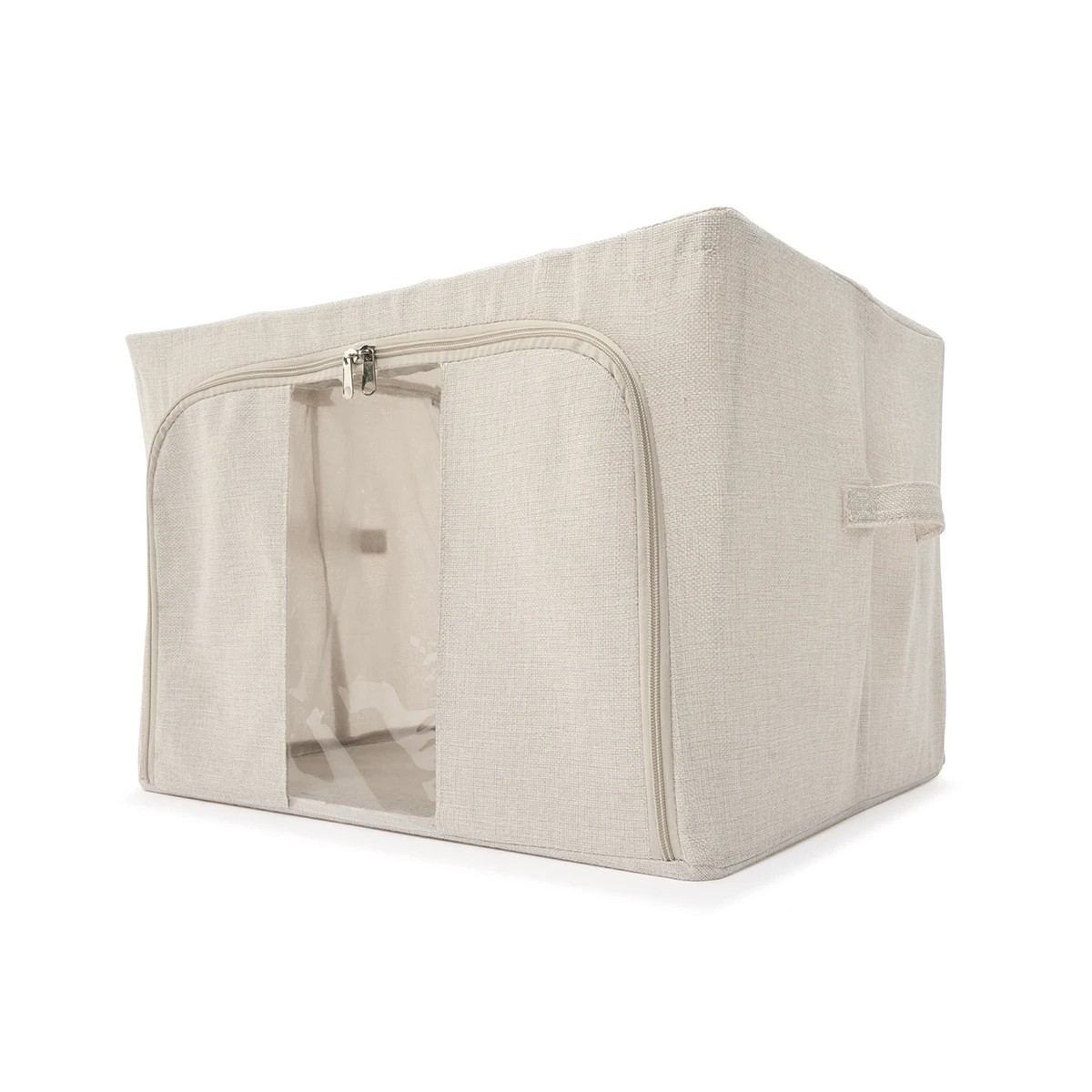2 Linen Look Collapsible Box with Window - Large, Beige, 2 of 7