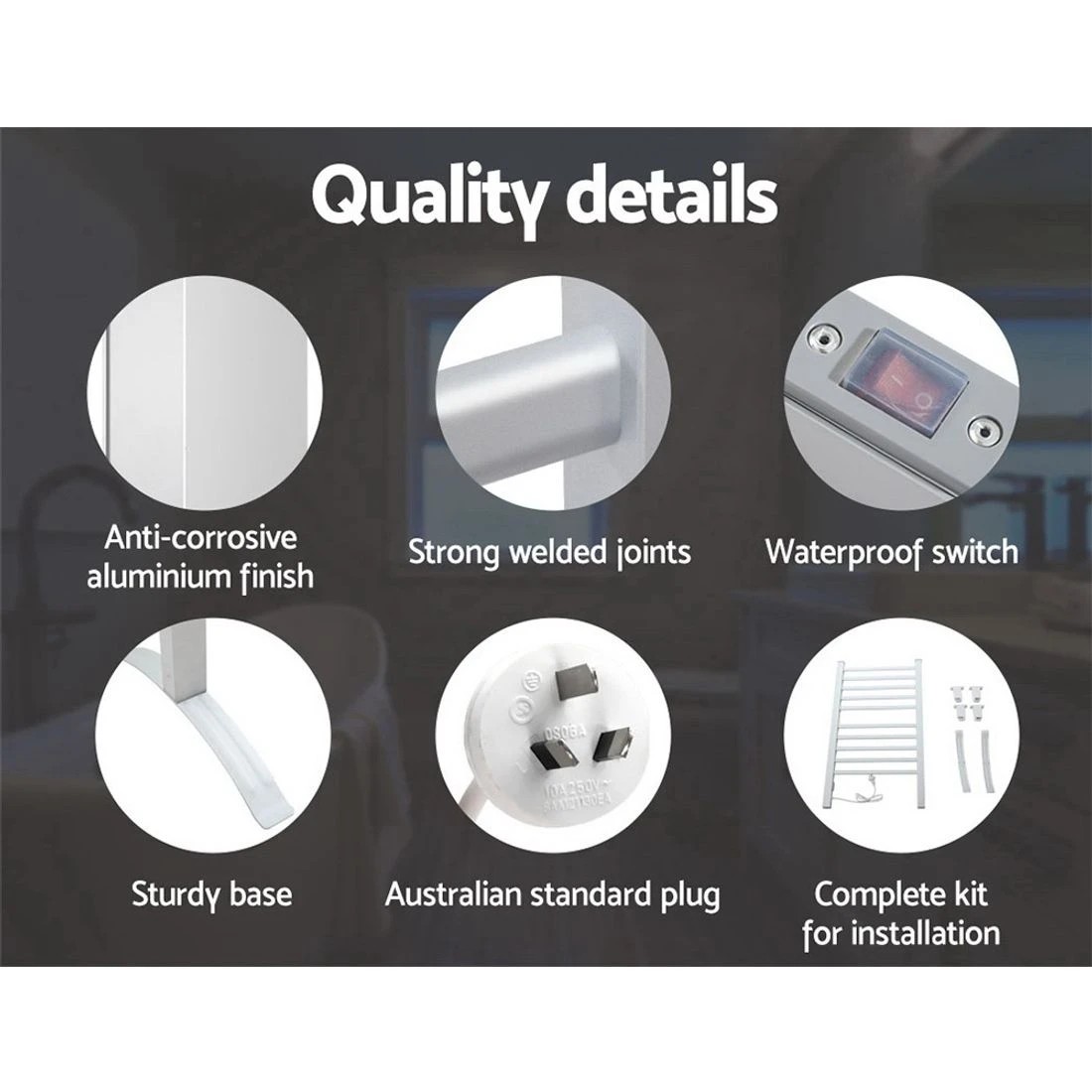 7 Devanti Electric Heated Towel Rail Rack 10 Bars Freestanding Clothes Dry Warmer - Silver, 7 of 7