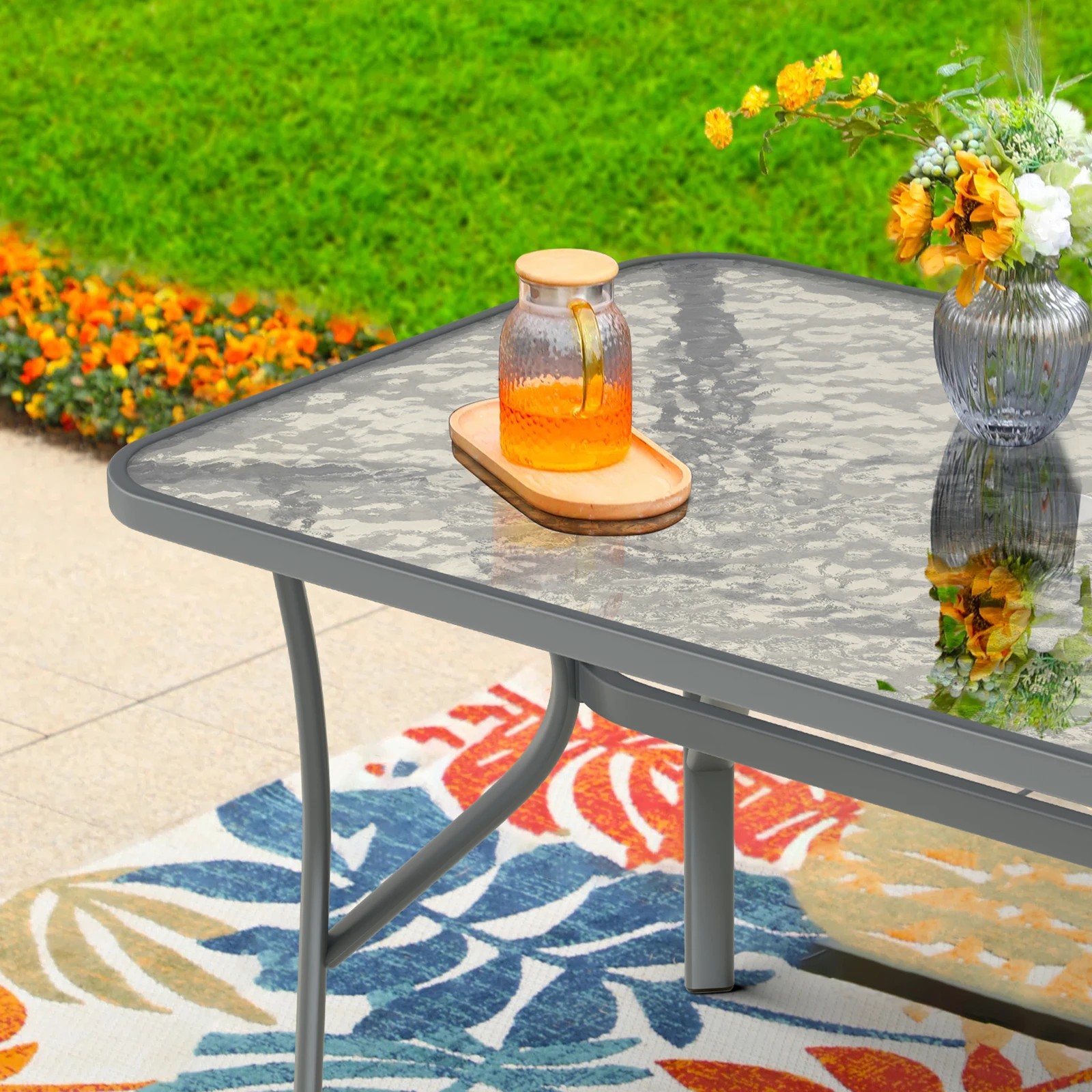 6 Alfordson Outdoor Furniture Patio Dining Table Garden 120CM X 70CM Glass - Grey, 6 of 9