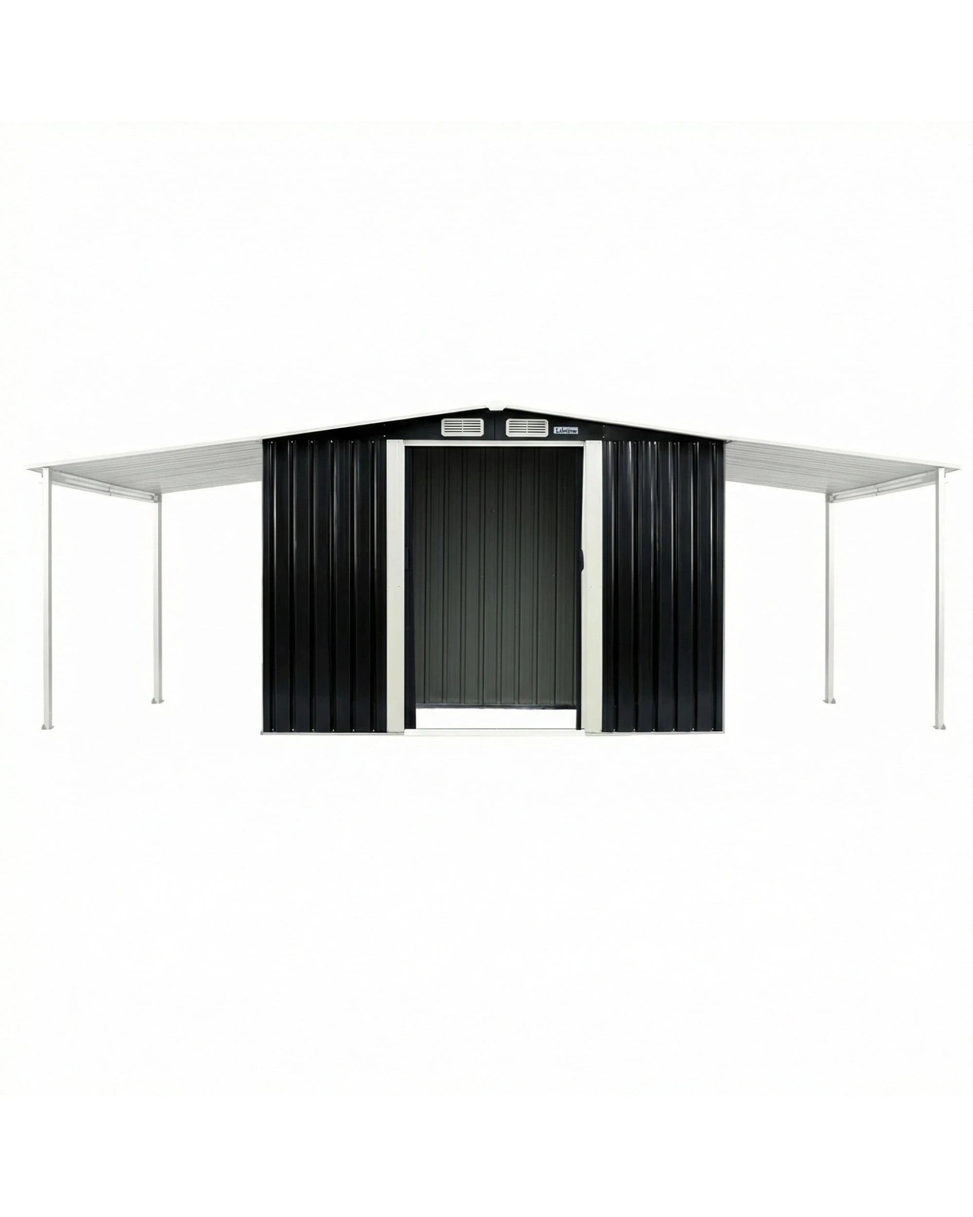 9 Wallaroo 10x8ft Steel Garden Shed with Open Storage Sloped Roof Tool Shelter - Black, 9 of 10